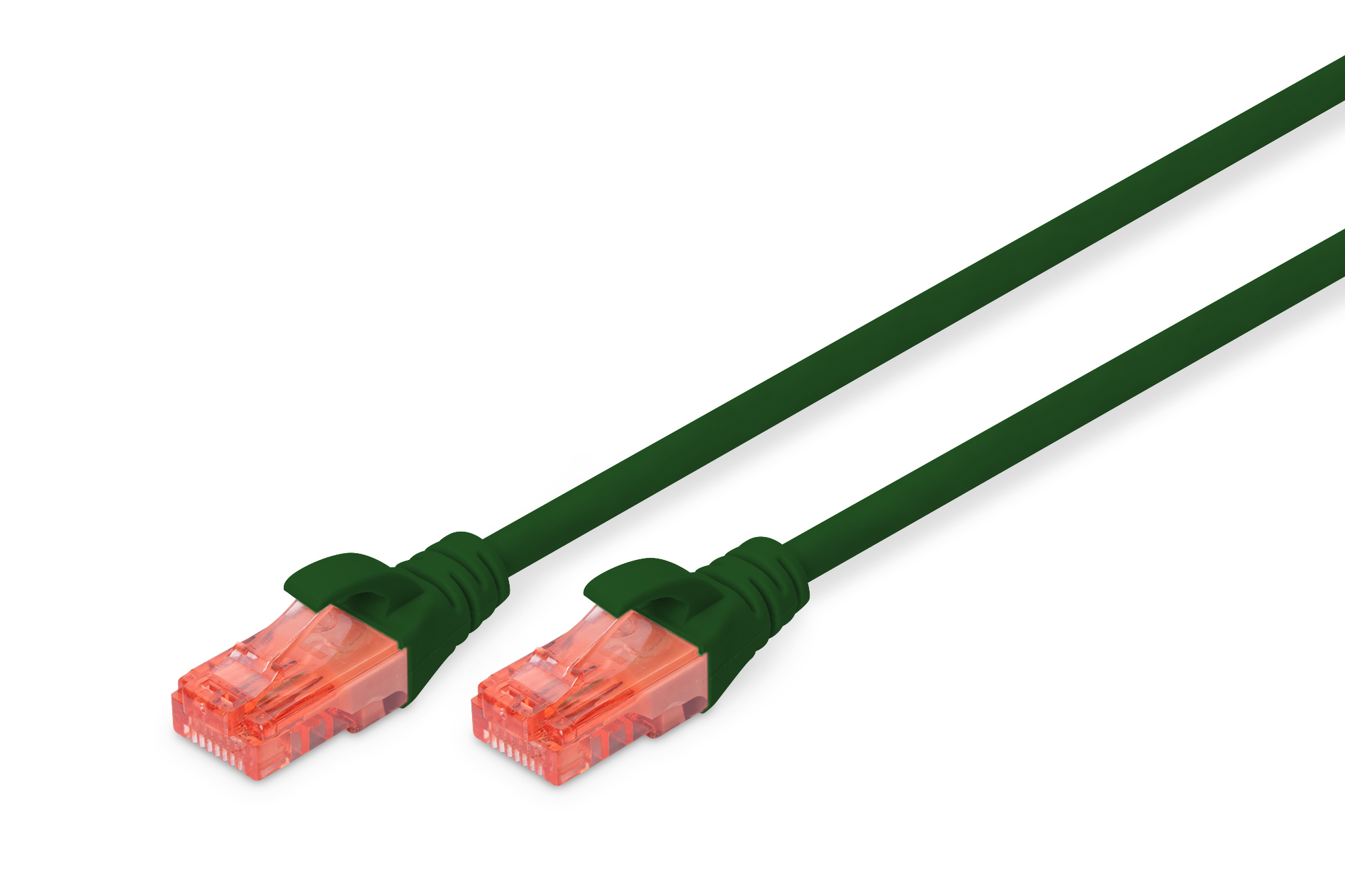 Due cavi di rete verdi con connettori RJ45 arancioni.