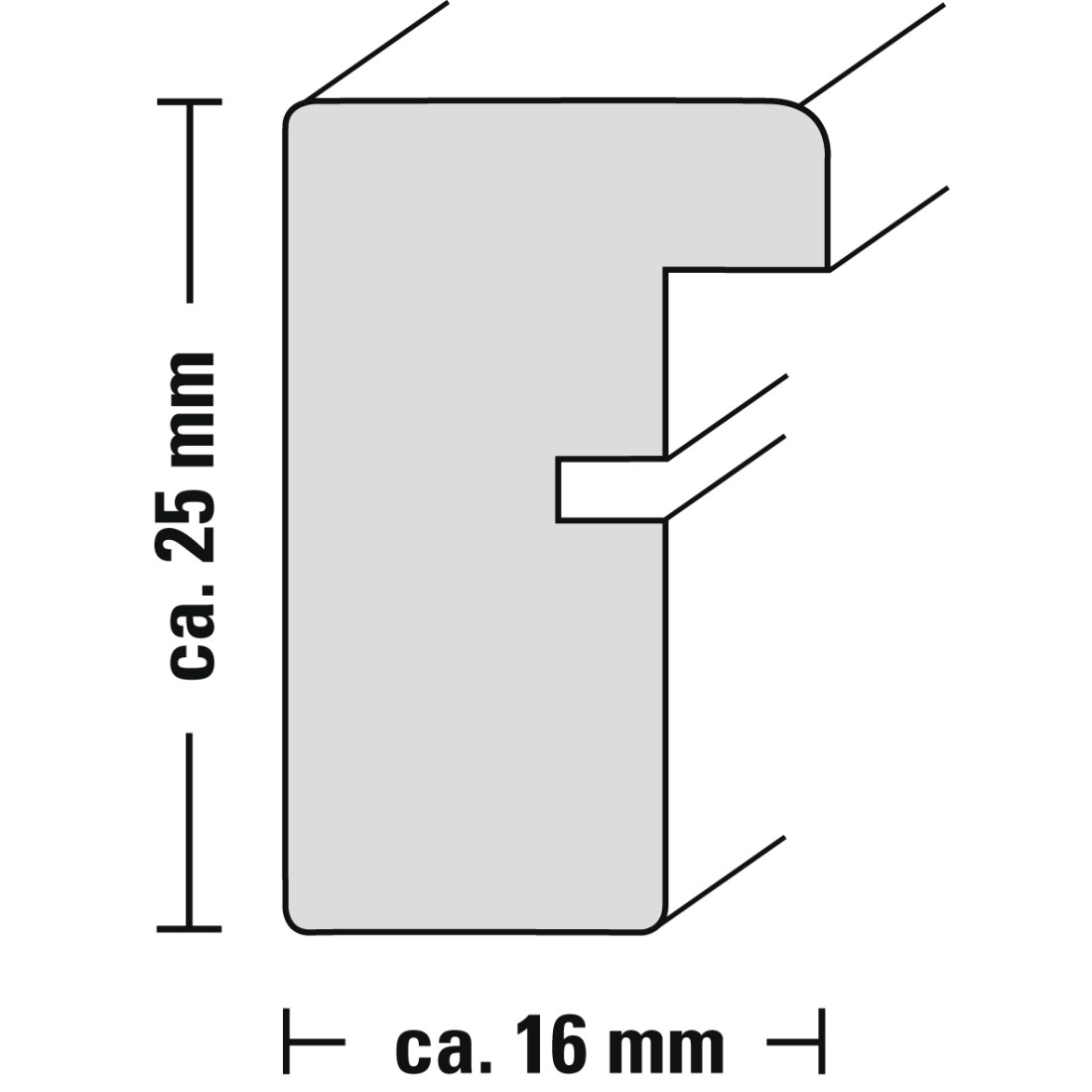 Szary prostokąt o wymiarach ok. 16 mm x ok. 25 mm. Wycięcie z boku.