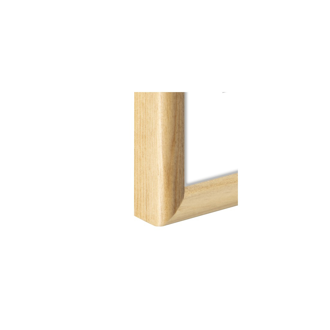 Rahmenecke, helles Holz. Der Rahmen ist helles Holz. Auf weißem Hintergrund.