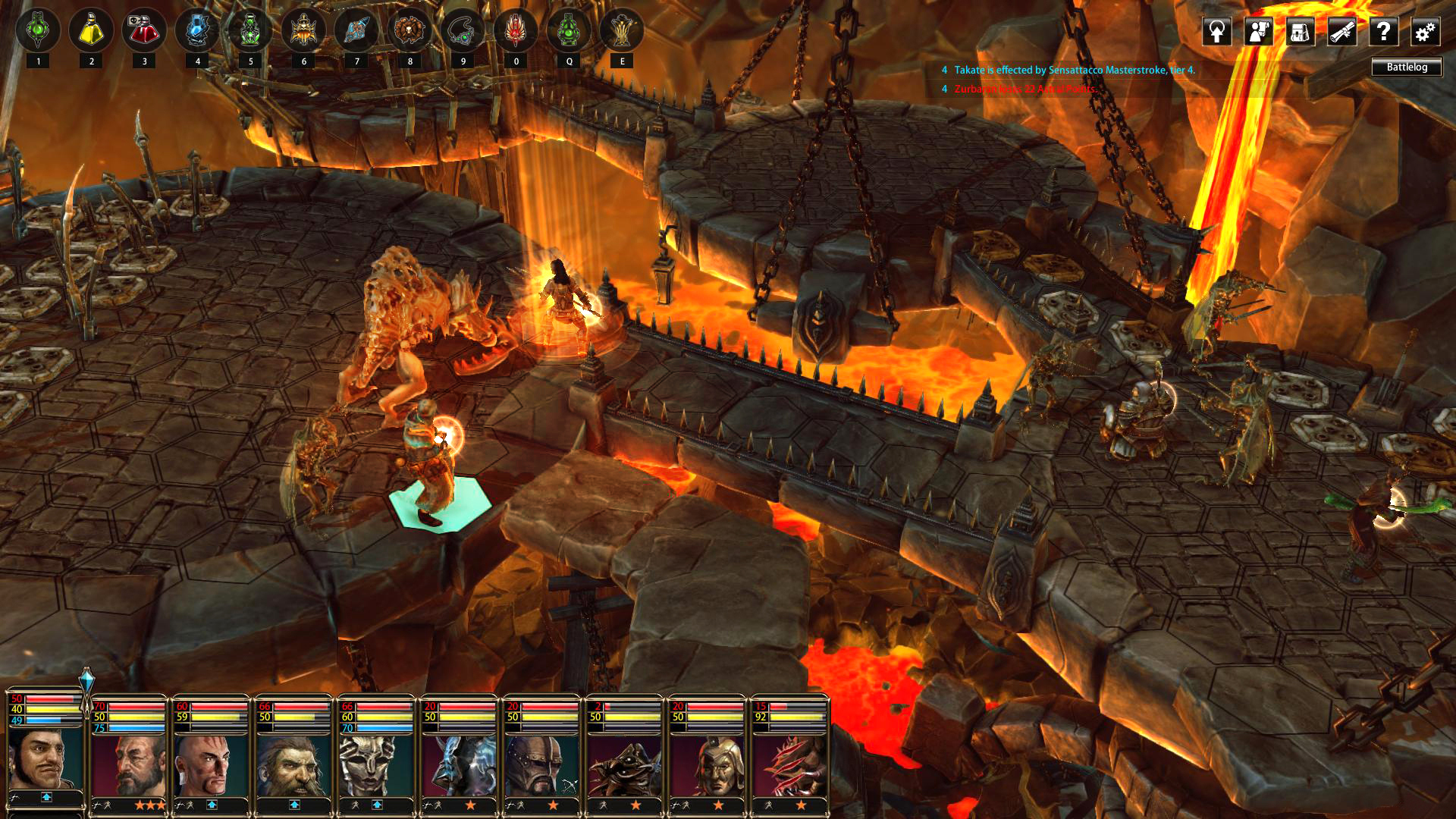 Escena de videojuego con personajes luchando en un entorno lleno de lava.