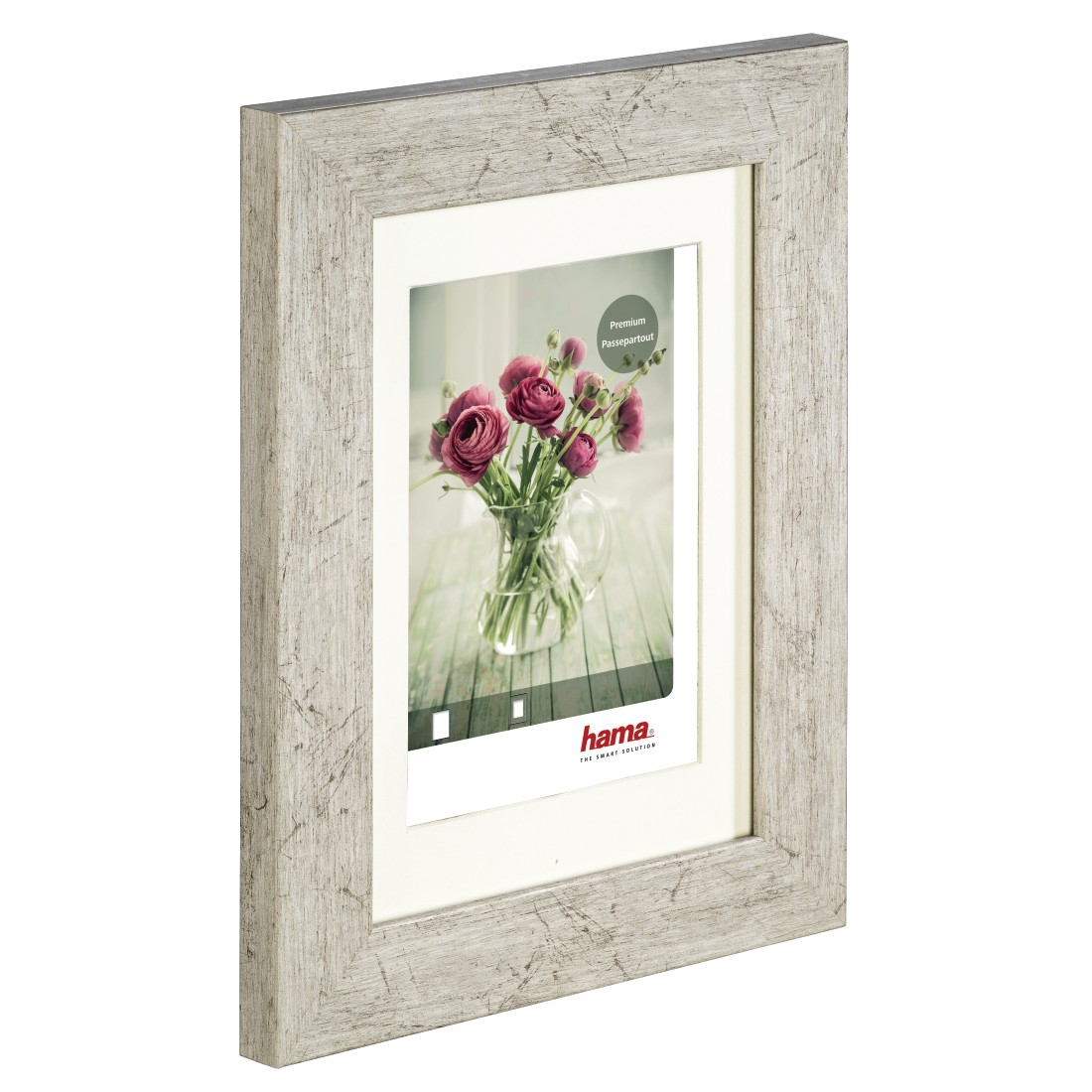 Grauer Rahmen mit einem Bild von Blumen in einer Vase, Marke Hama.