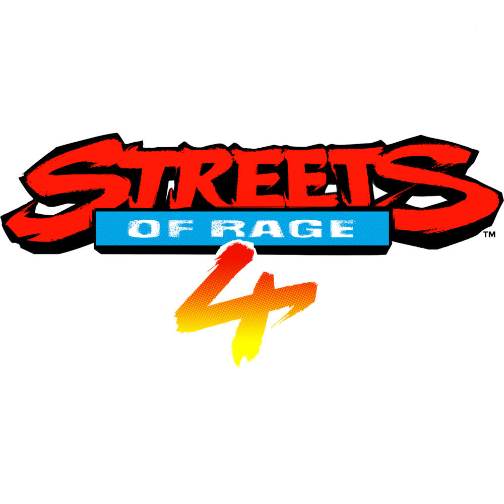 Logo Streets of Rage 4, z tytułem w kolorze czerwonym i dużą cyfrą 4 poniżej.
