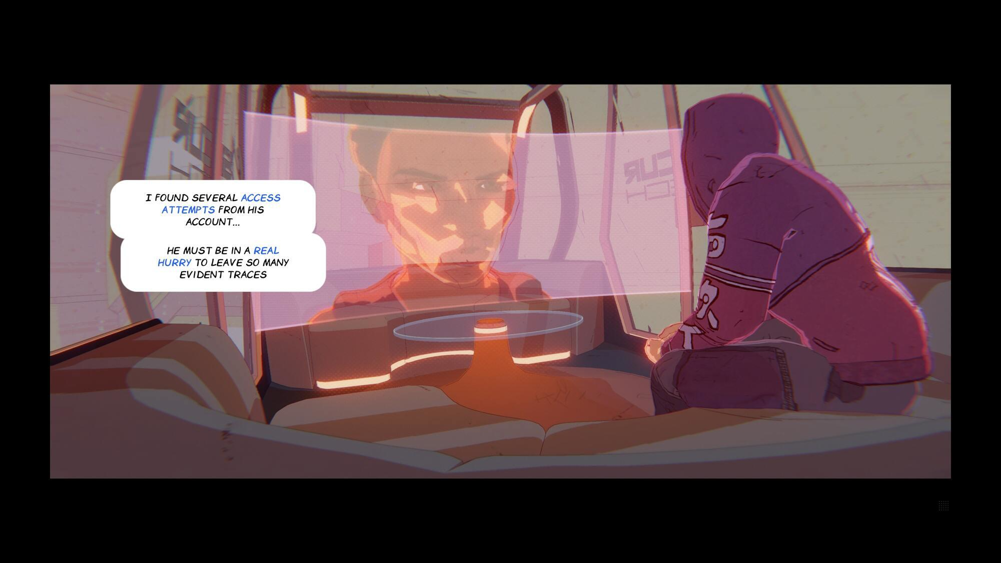 Osoba w samochodzie patrząca na przezroczysty ekran z dymkami tekstowymi o próbach dostępu.