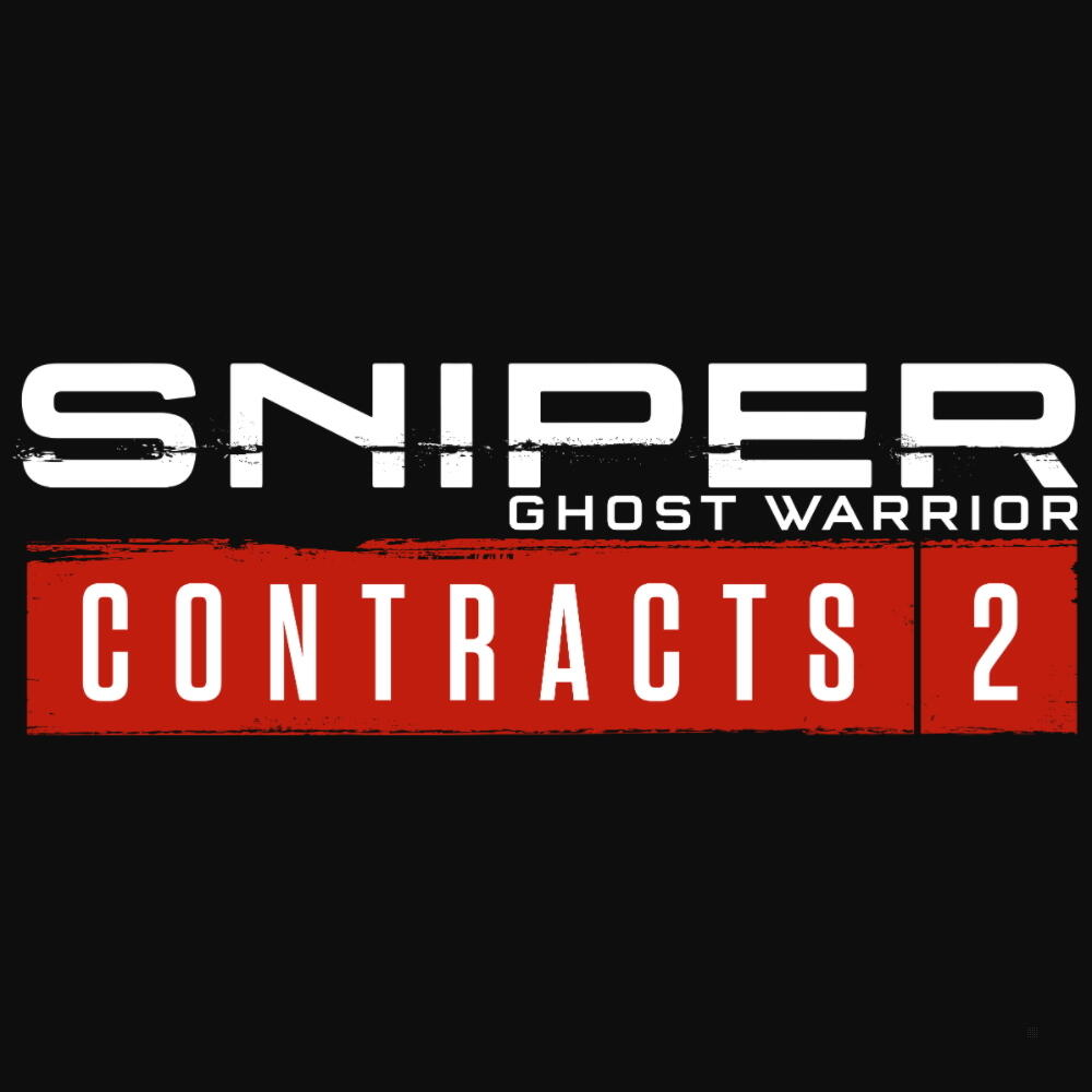 Logo gry Sniper Ghost Warrior Contracts 2 na czarnym tle z czerwonym prostokątem.