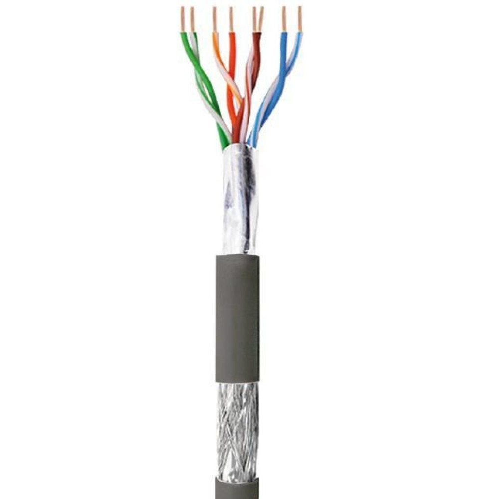 Cavo di rete tagliato, con fili interni e schermatura.