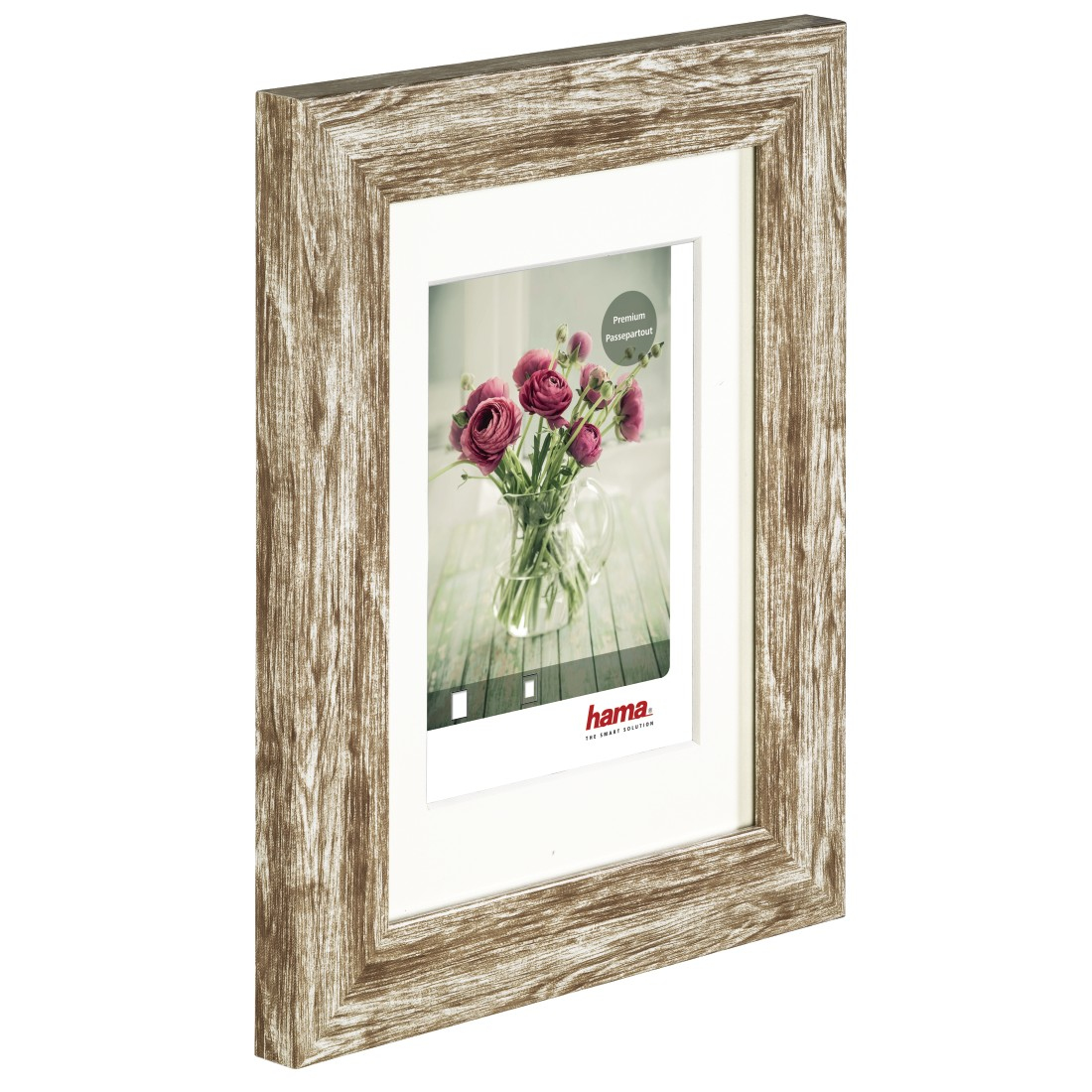 Bilderrahmen mit einem Foto von Blumen in einer Vase.