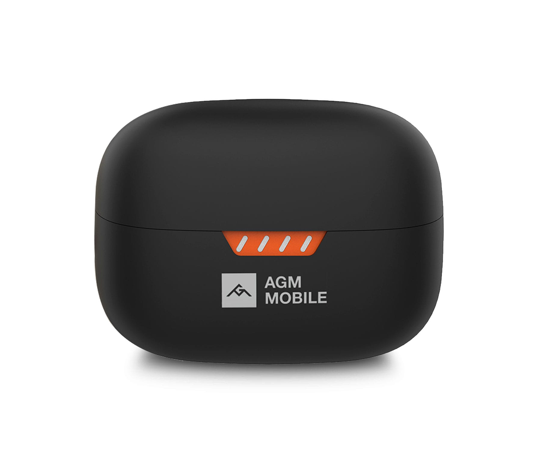 Funda negra con detalles naranjas y texto "AGM MOBILE".