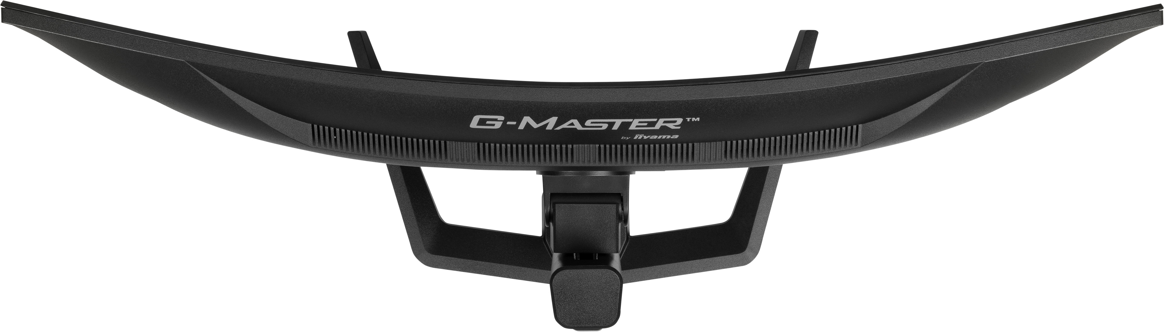 Onderaanzicht van een G-MASTER computermonitor, met de standaard en branding.