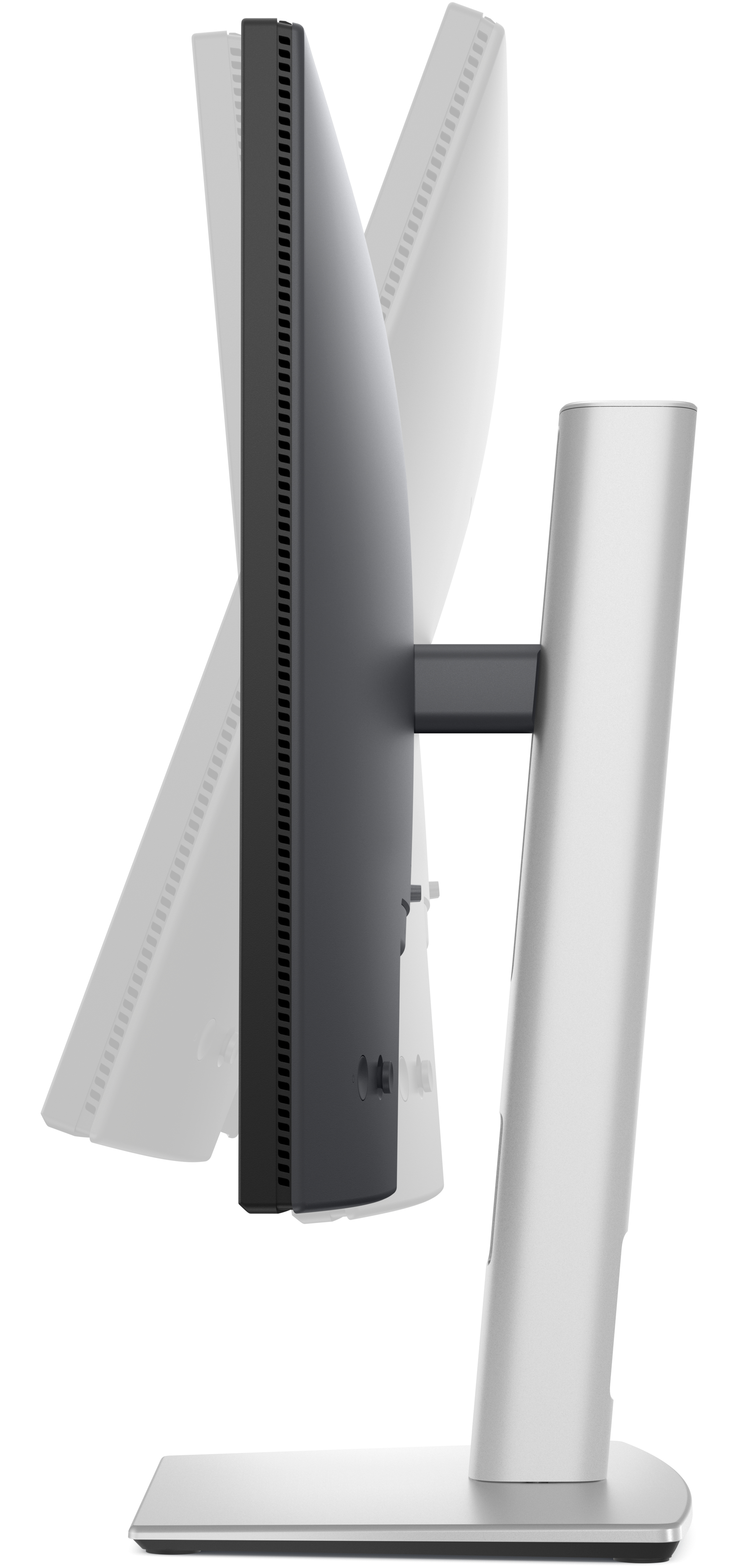 Srebrny monitor z pochylonym ekranem, pokazujący profil boczny.