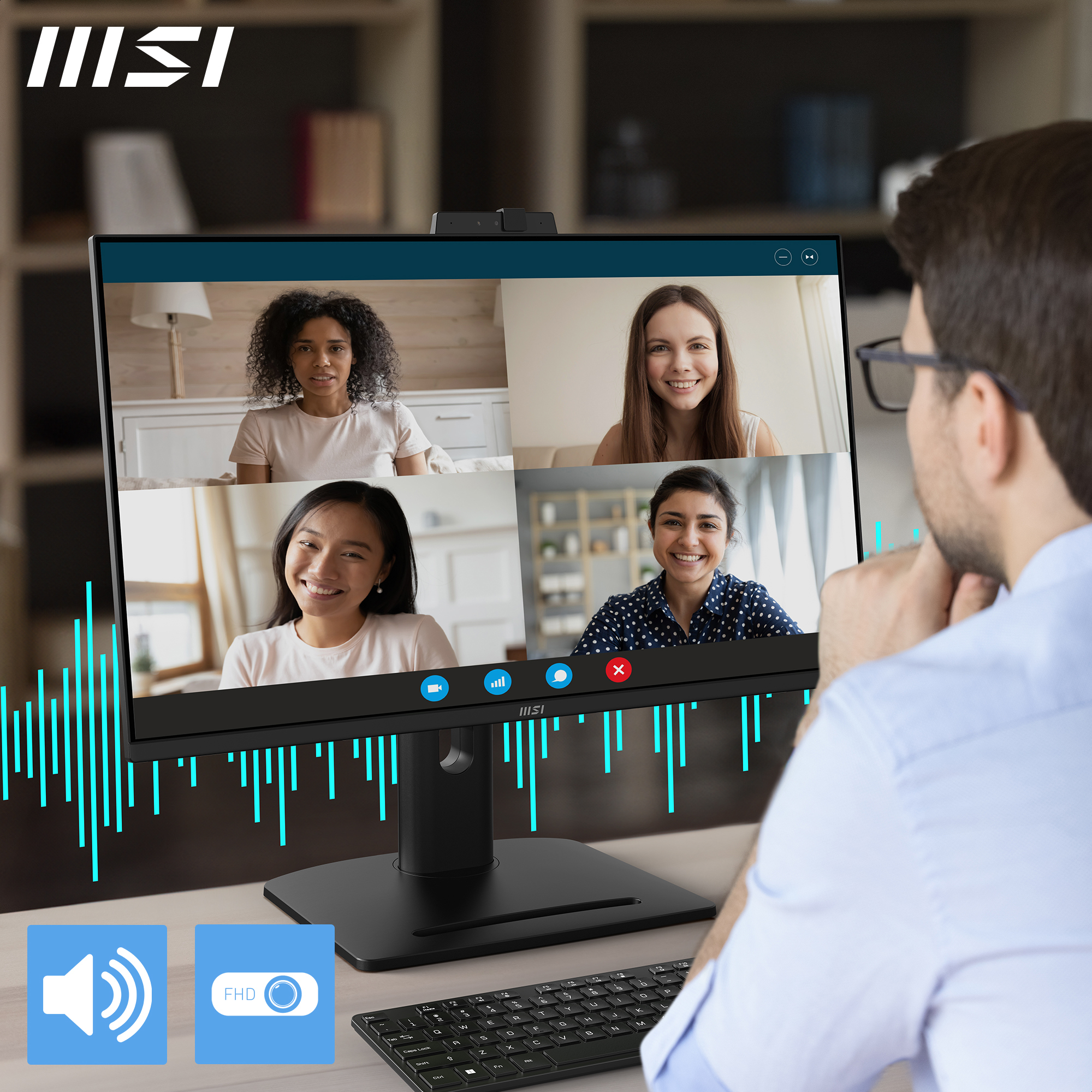 Zbliżenie tylnego panelu monitora: złącze zasilania, HDMI, VGA i porty audio.