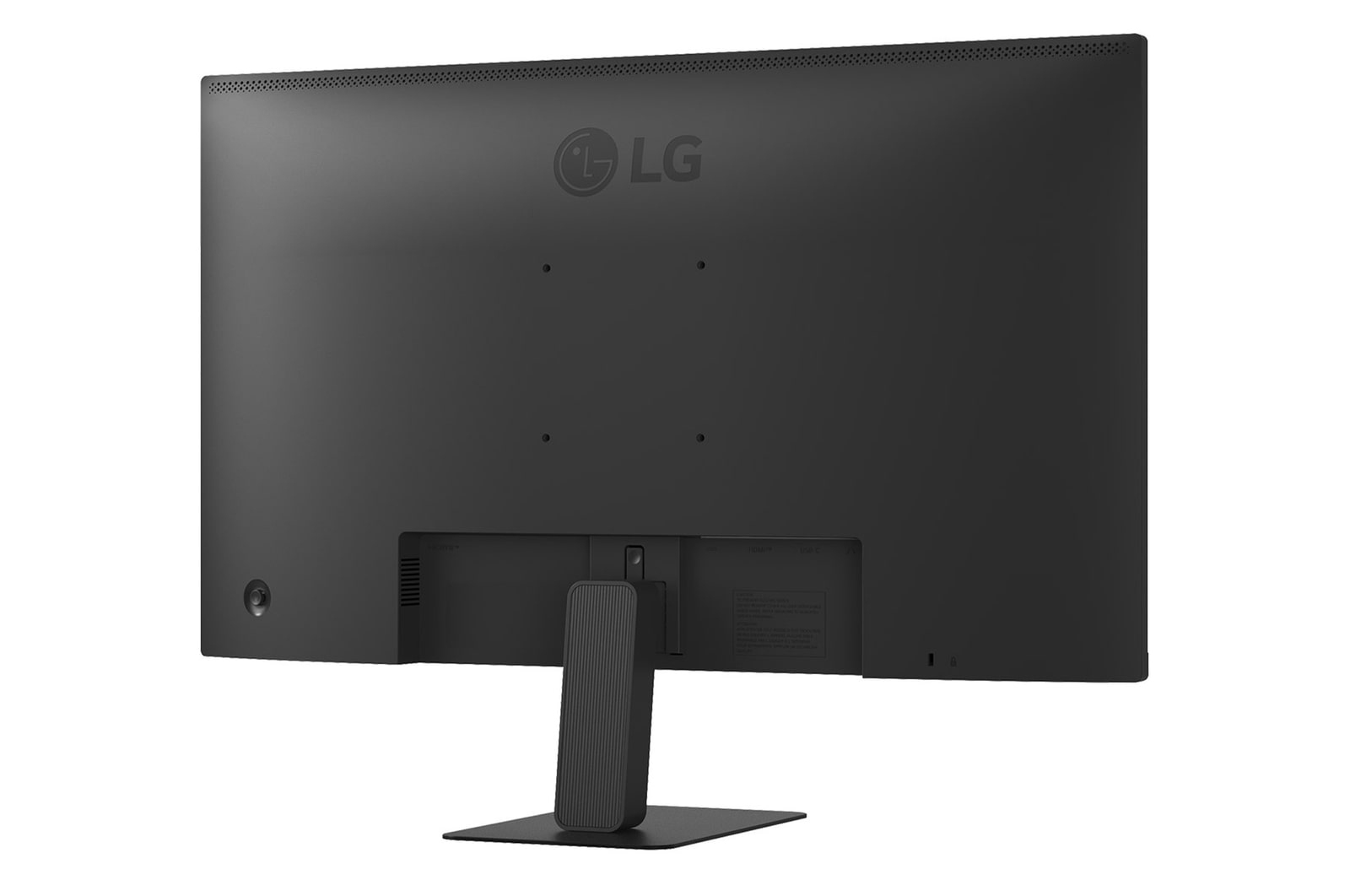 Vista posteriore di un monitor con supporto collegato, che mostra le porte e un design pulito.