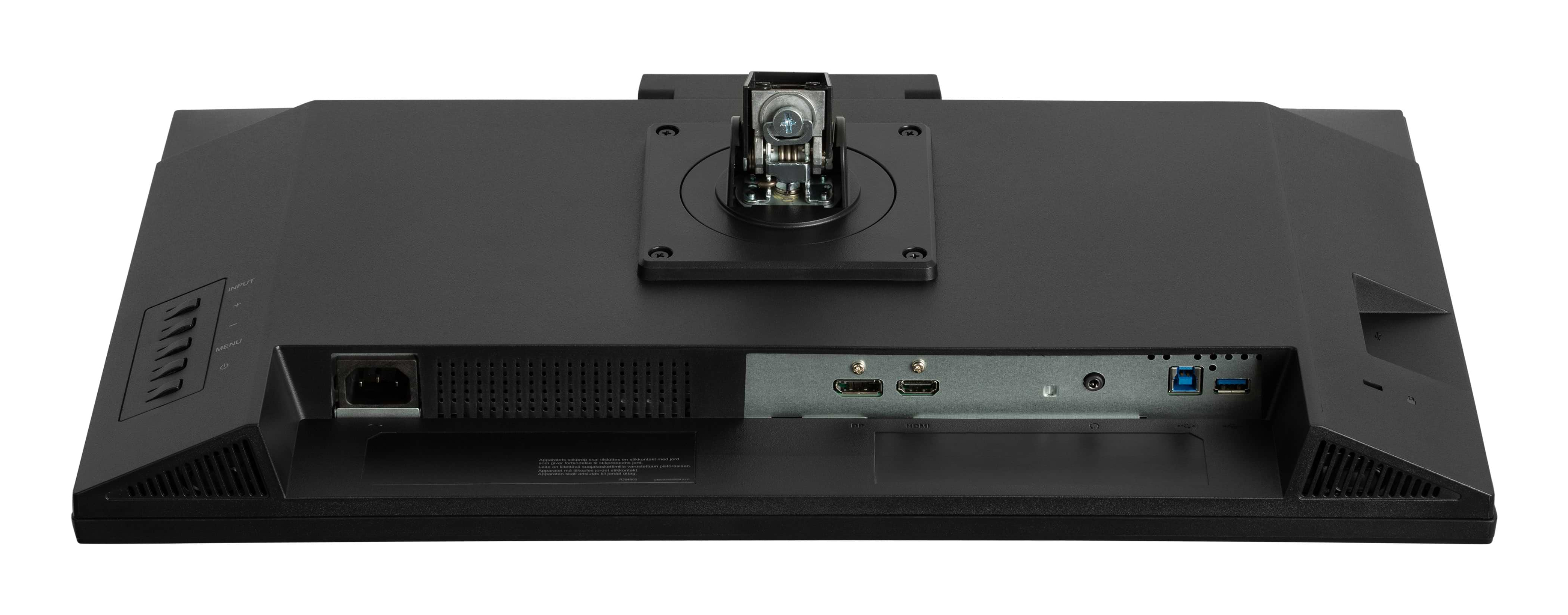 Widok z tyłu monitora z widocznymi wieloma portami i złączami.