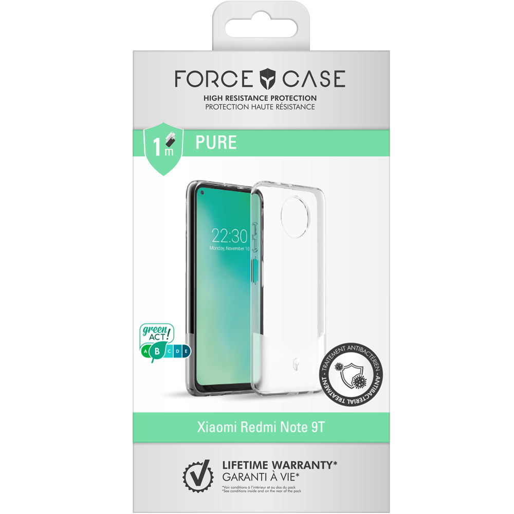 Una confezione di custodia per telefono. Mostra un telefono con schermo verde e ha scritto "FORCE CASE".