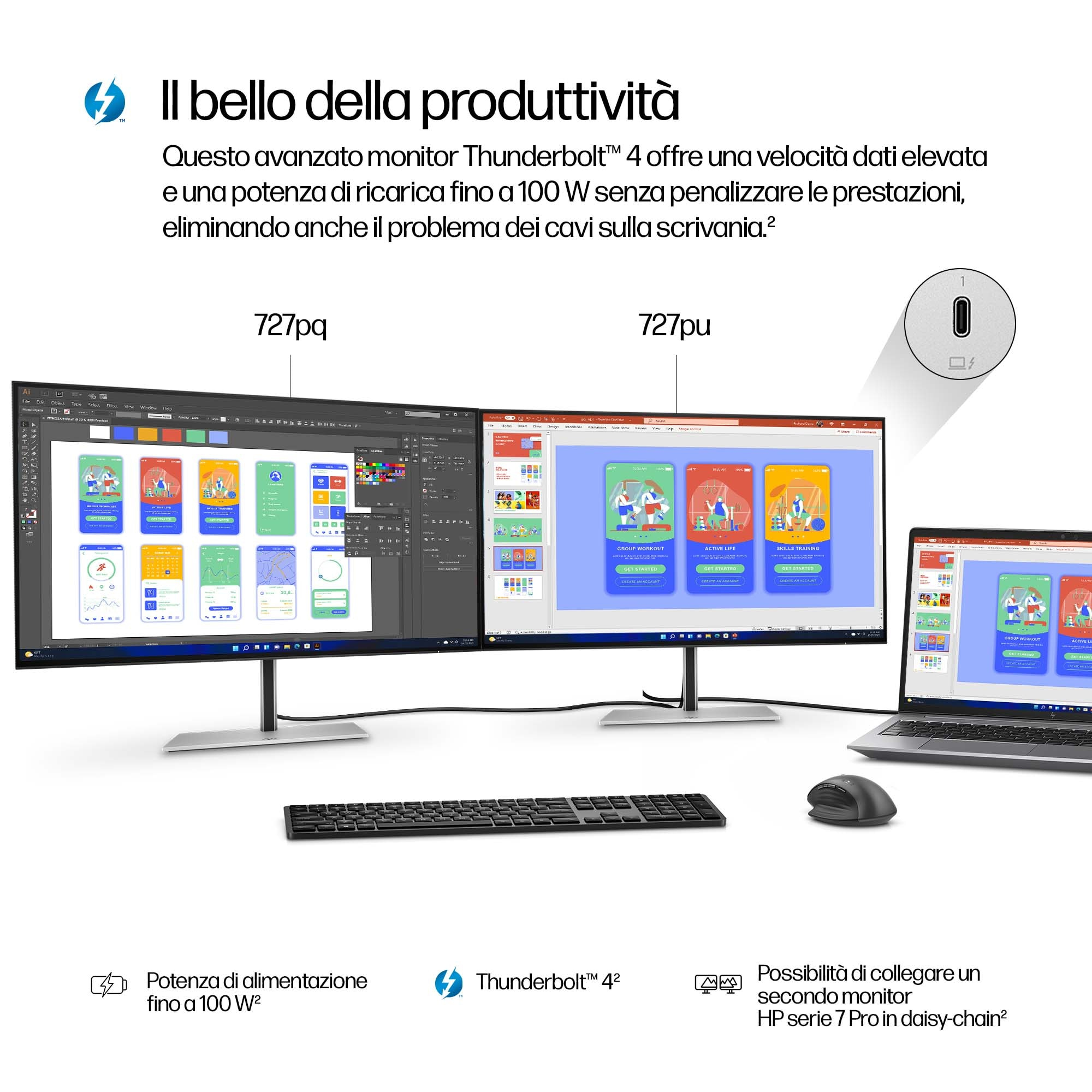 Dos monitores uno al lado del otro, mostrando interfaces de aplicaciones, una laptop y un ratón en un escritorio.