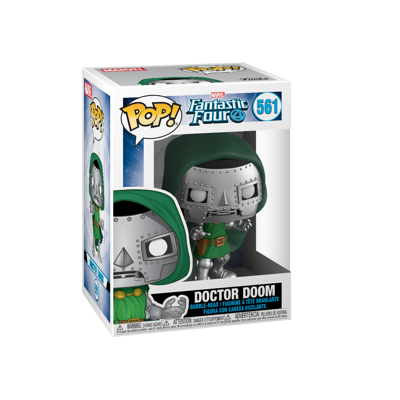 Figurka Funko Pop Doktora Dooma w pudełku wystawowym.