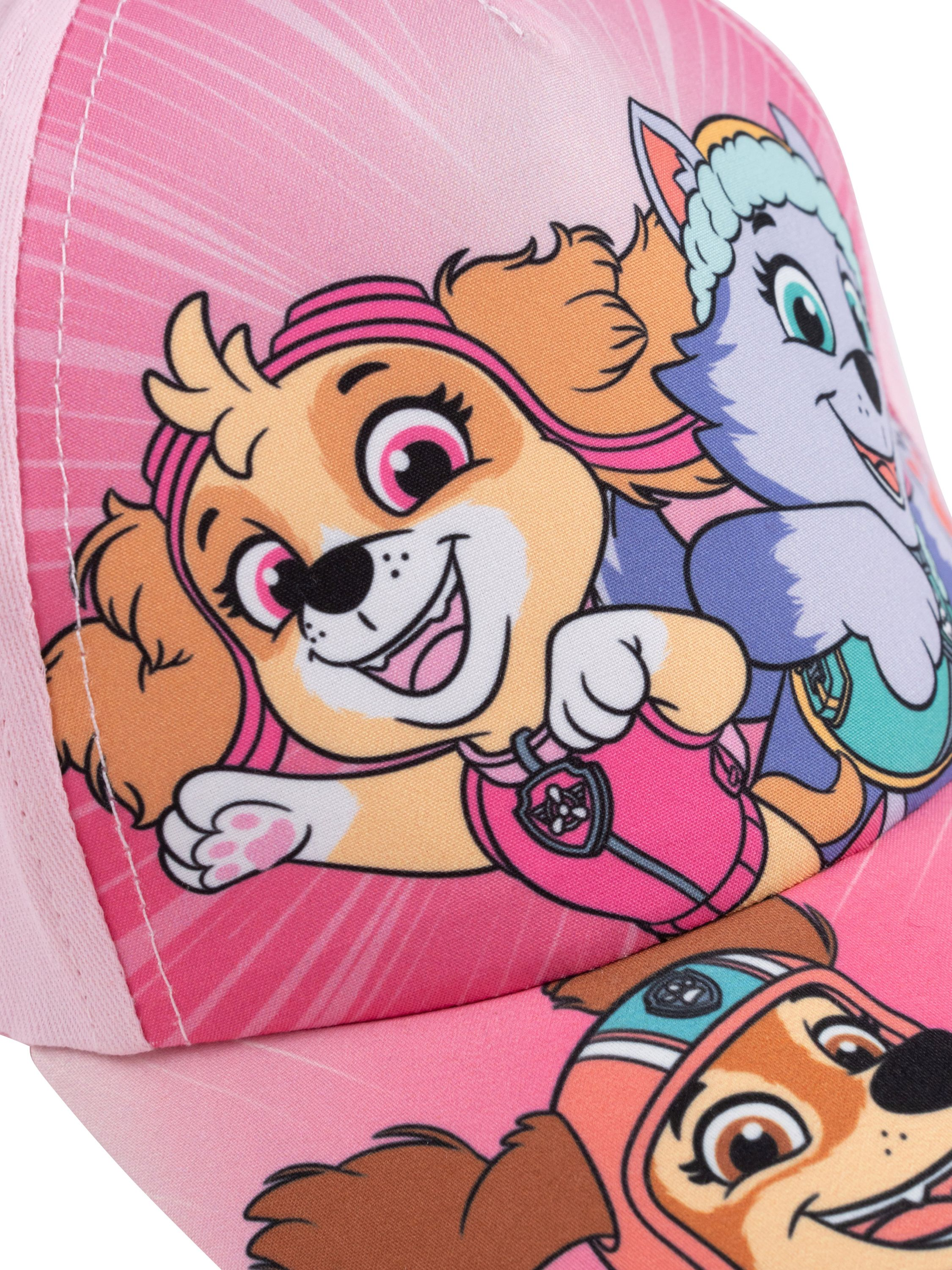 Nahaufnahme einer rosa Paw Patrol-Kappe mit Charakterbildern.