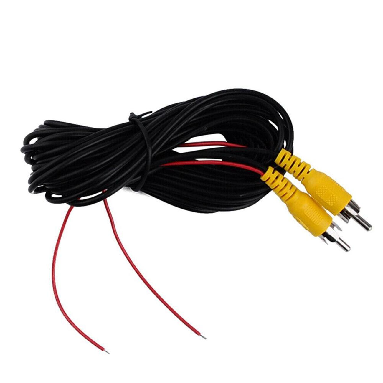 Schwarzes Kabel mit roten und gelben Steckern. Die gelben Stecker sind männlich.