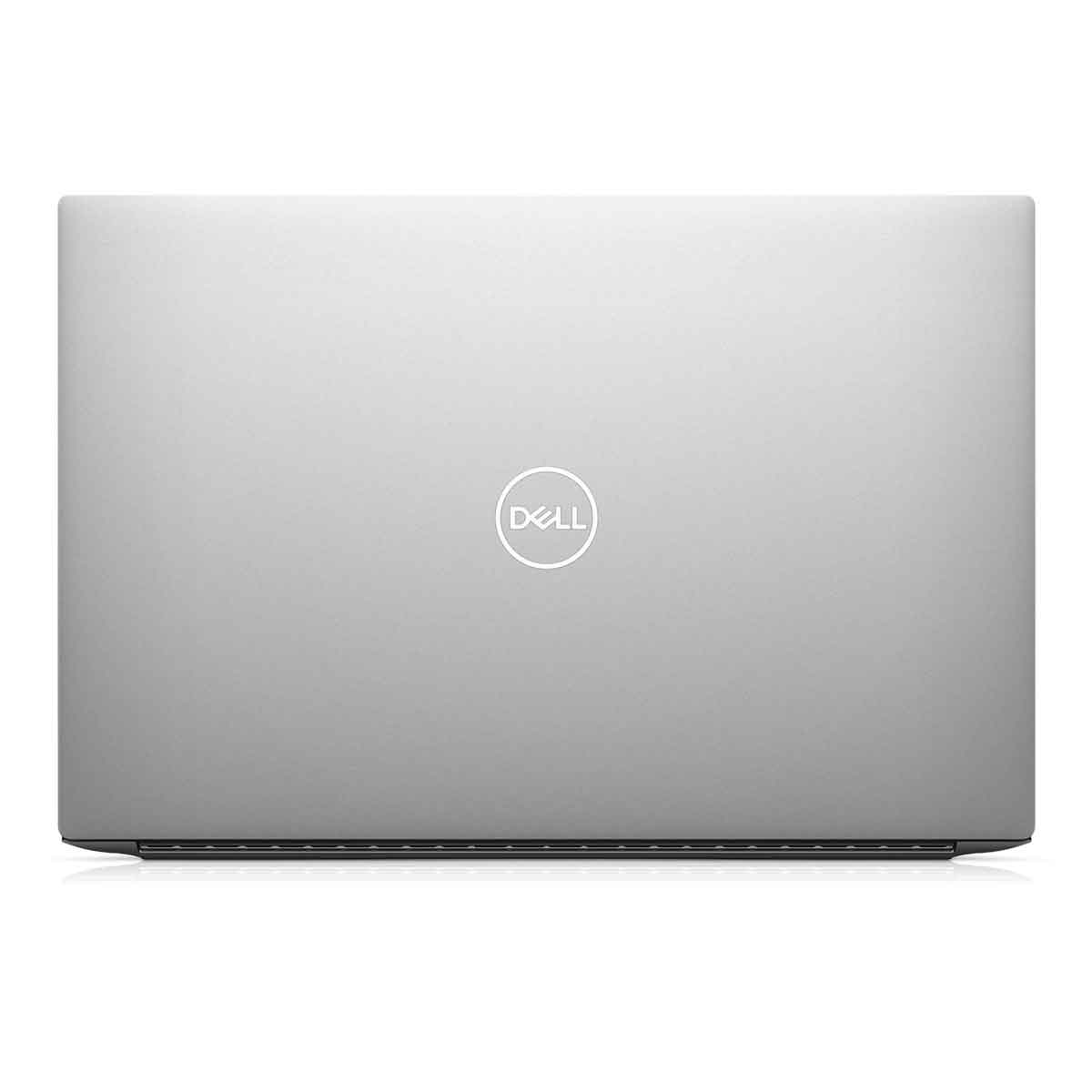 Silberner Laptop, Rückansicht, mit dem Dell-Logo zentriert.