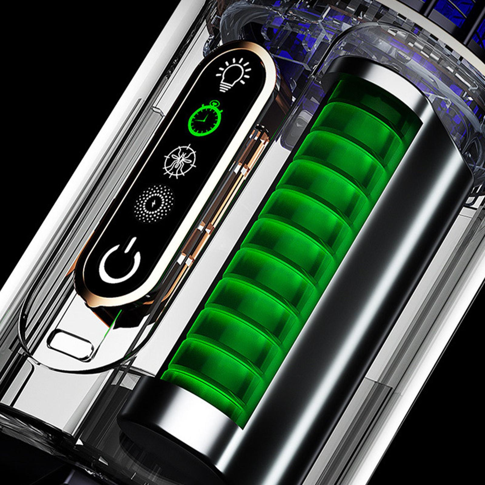 Nahaufnahme einer grünen Batteriestandsanzeige in einem transparenten elektronischen Gerät. Die Batterie hat 7 grüne Balken.