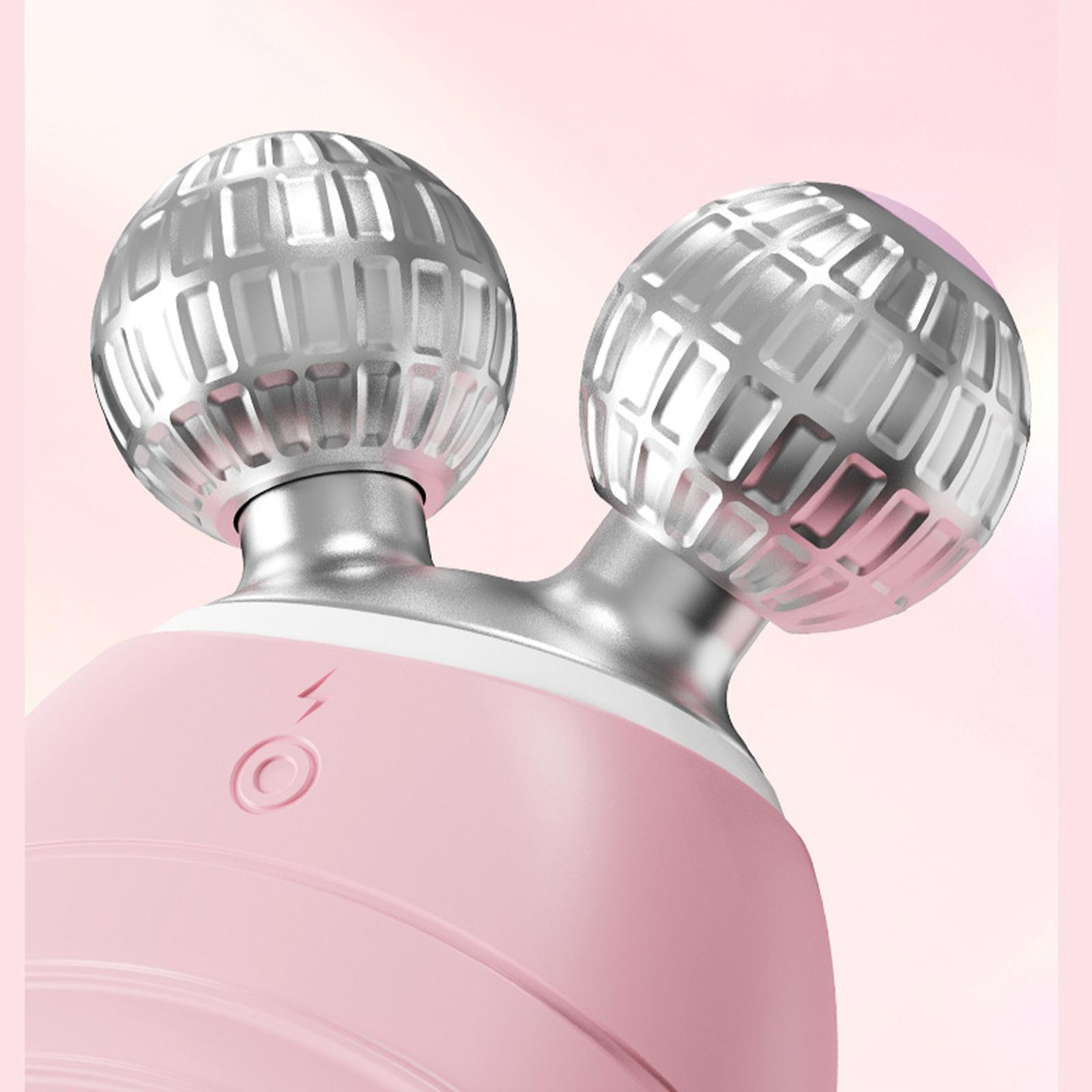 Nahaufnahme eines pinkfarbenen Gesichtsmassagegeräts mit zwei silbernen Kugeln.