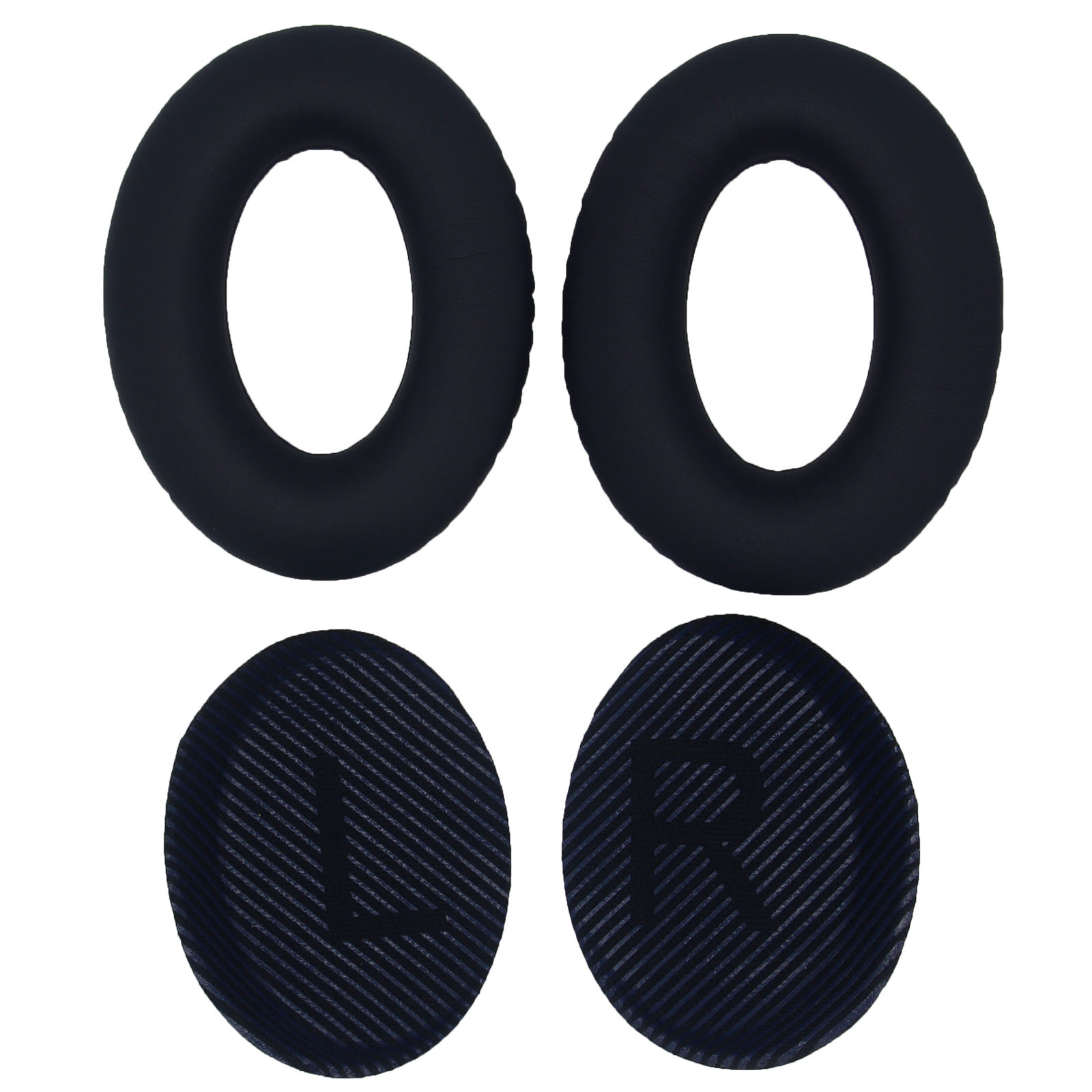 Due paia di cuscinetti auricolari neri e due coperture nere con lettere L e R per le cuffie.