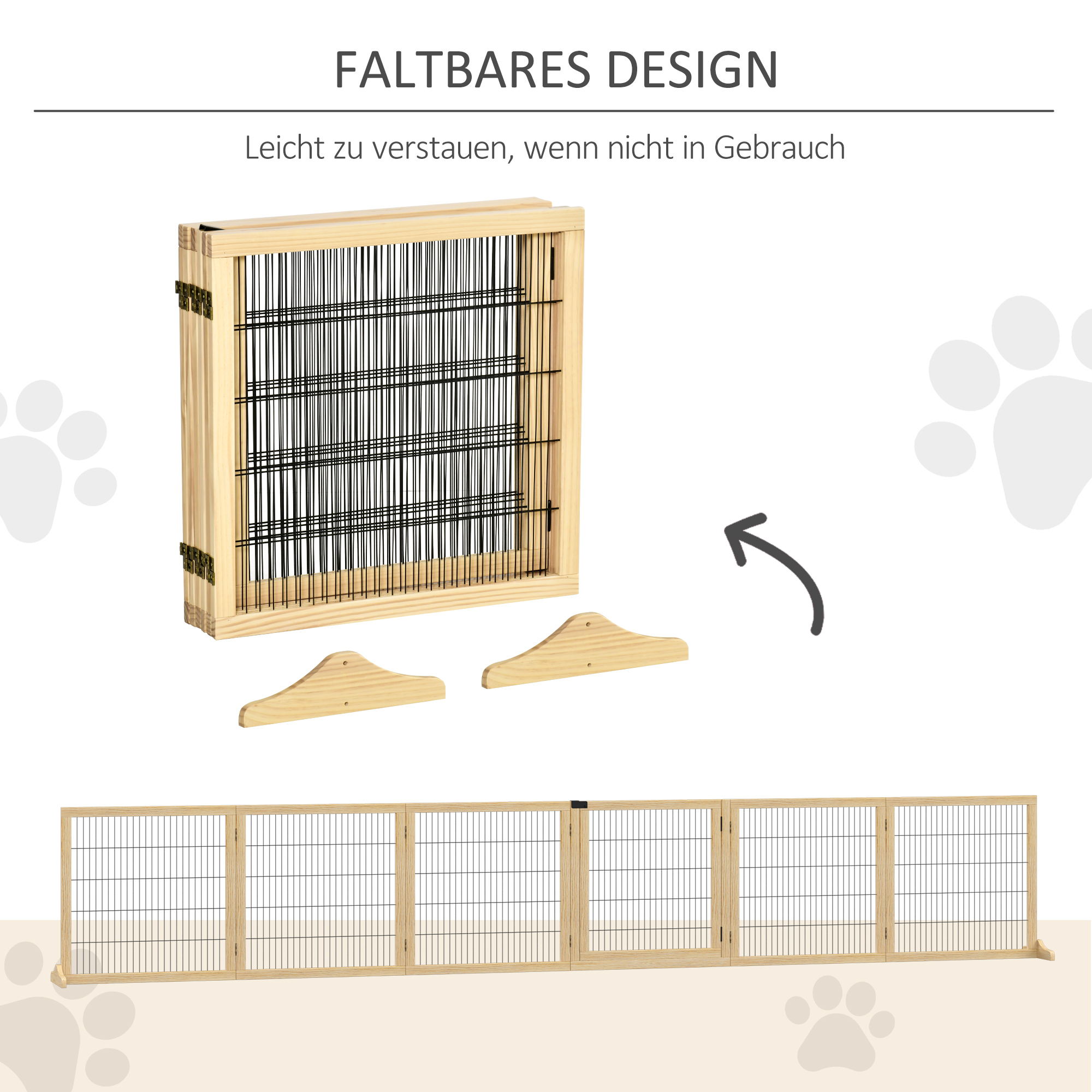 Faltbares Haustiergitter aus Holz mit Metallgitter. Eines montiert, eines gefaltet.