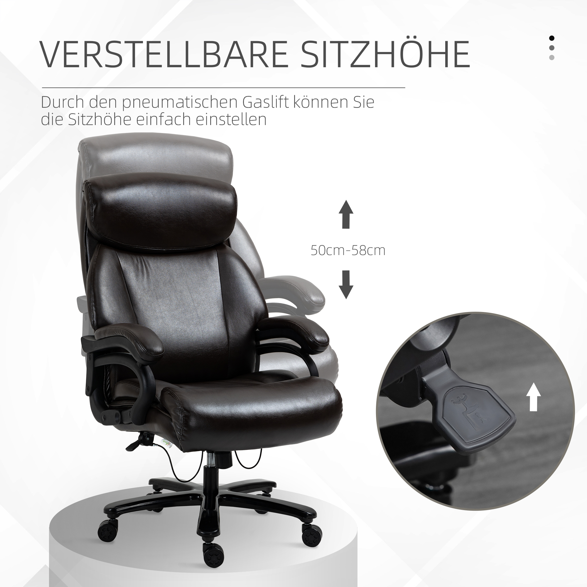 Brauner Leder-Bürostuhl mit höhenverstellbarkeit.