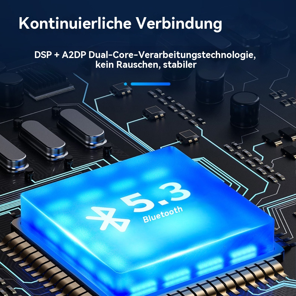 Nahaufnahme eines Bluetooth-Chips mit Text. Der Chip befindet sich auf einer Platine mit anderen Komponenten.