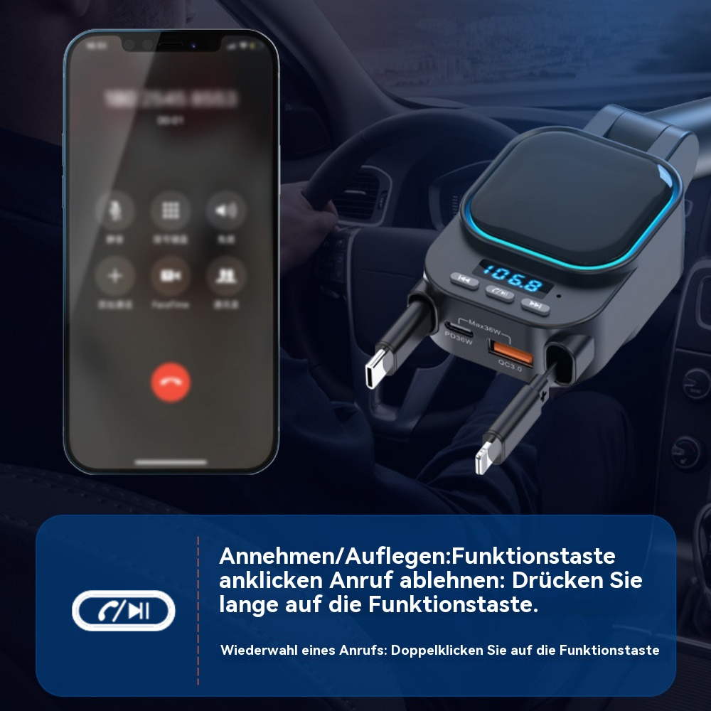 Autoladegerät mit Telefonanruf, Anruf annehmen/ablehnen-Anweisungen.