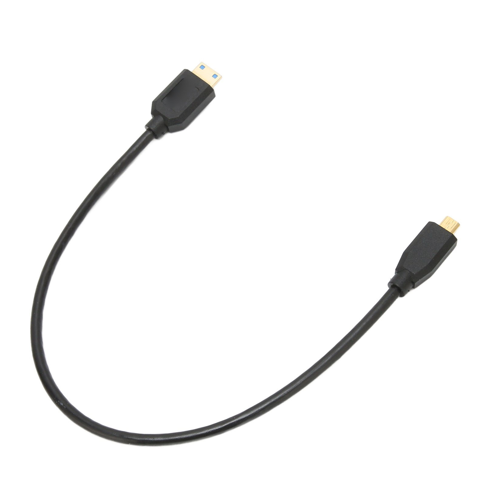 Schwarzes USB-Kabel mit zwei Steckern. Ein USB-A und ein Mini-USB.