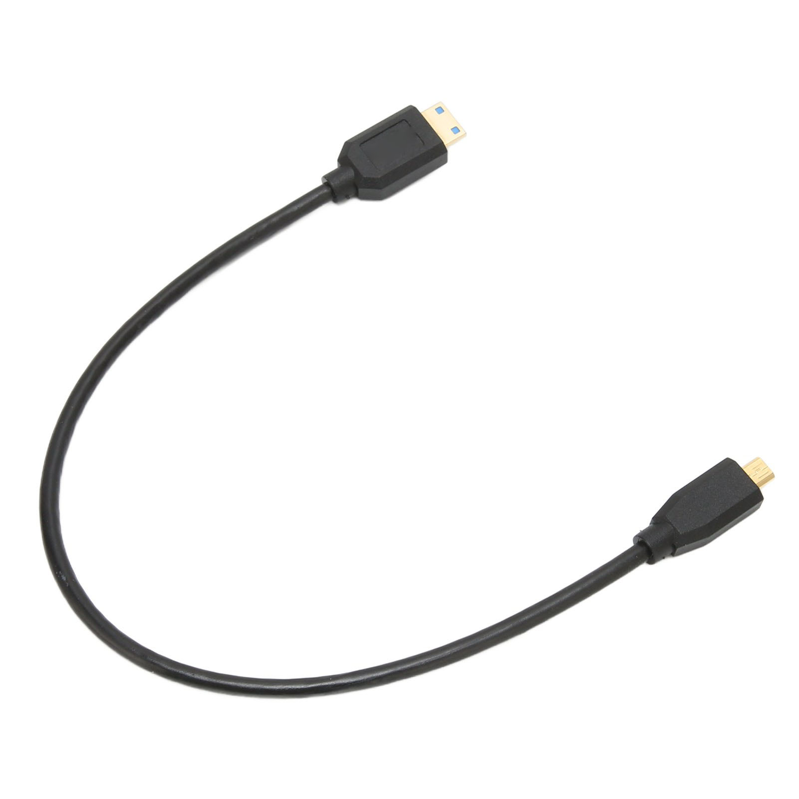 Schwarzes USB-Kabel mit zwei Steckern. Ein USB-A und ein Mini-USB.