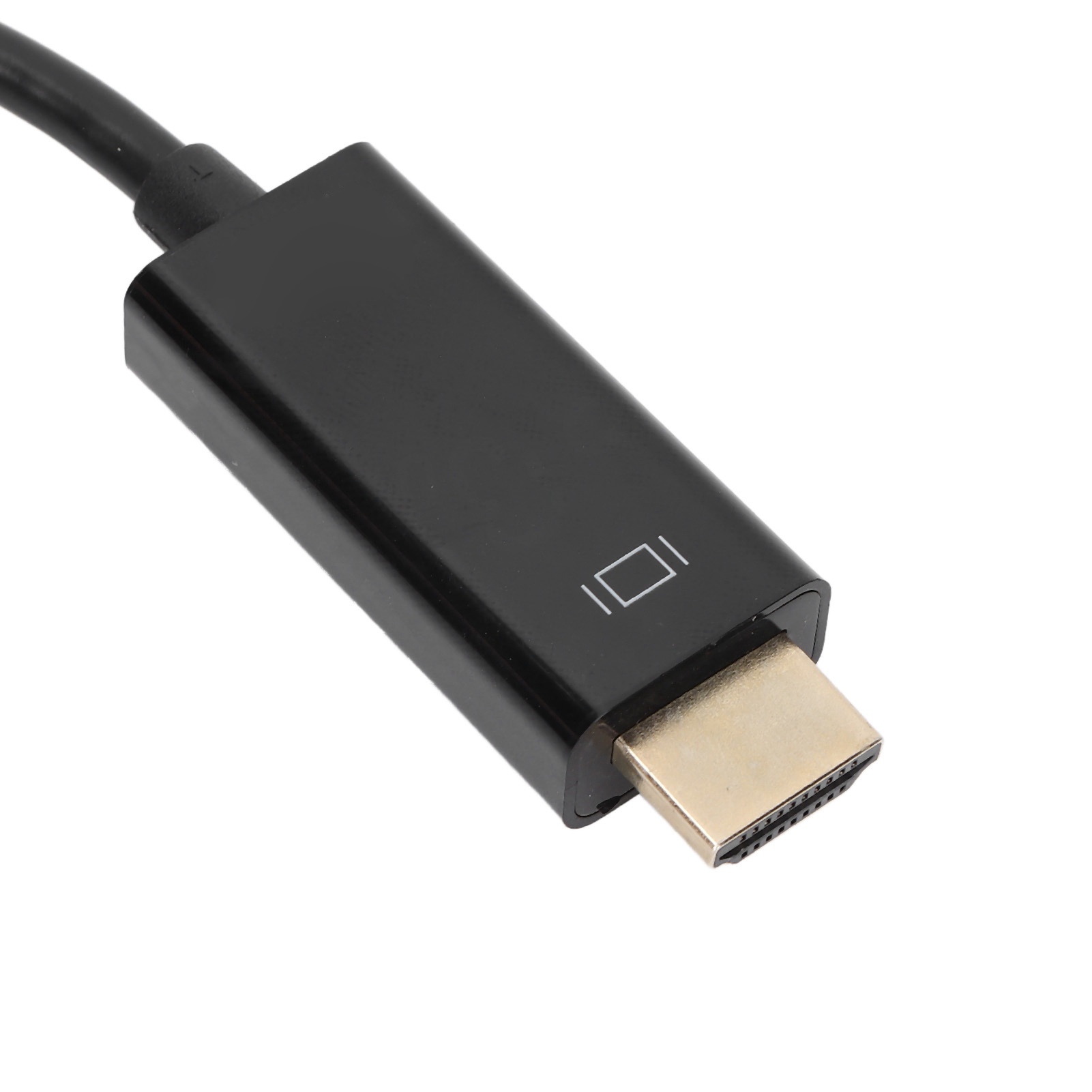 Nahaufnahme eines schwarzen HDMI-zu-HDMI-Kabelanschlusses.