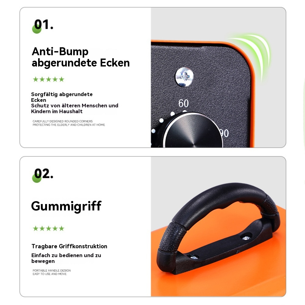 Nahaufnahme des orangefarbenen Ozongenerators, mit Drehknopf und Griffdetails.