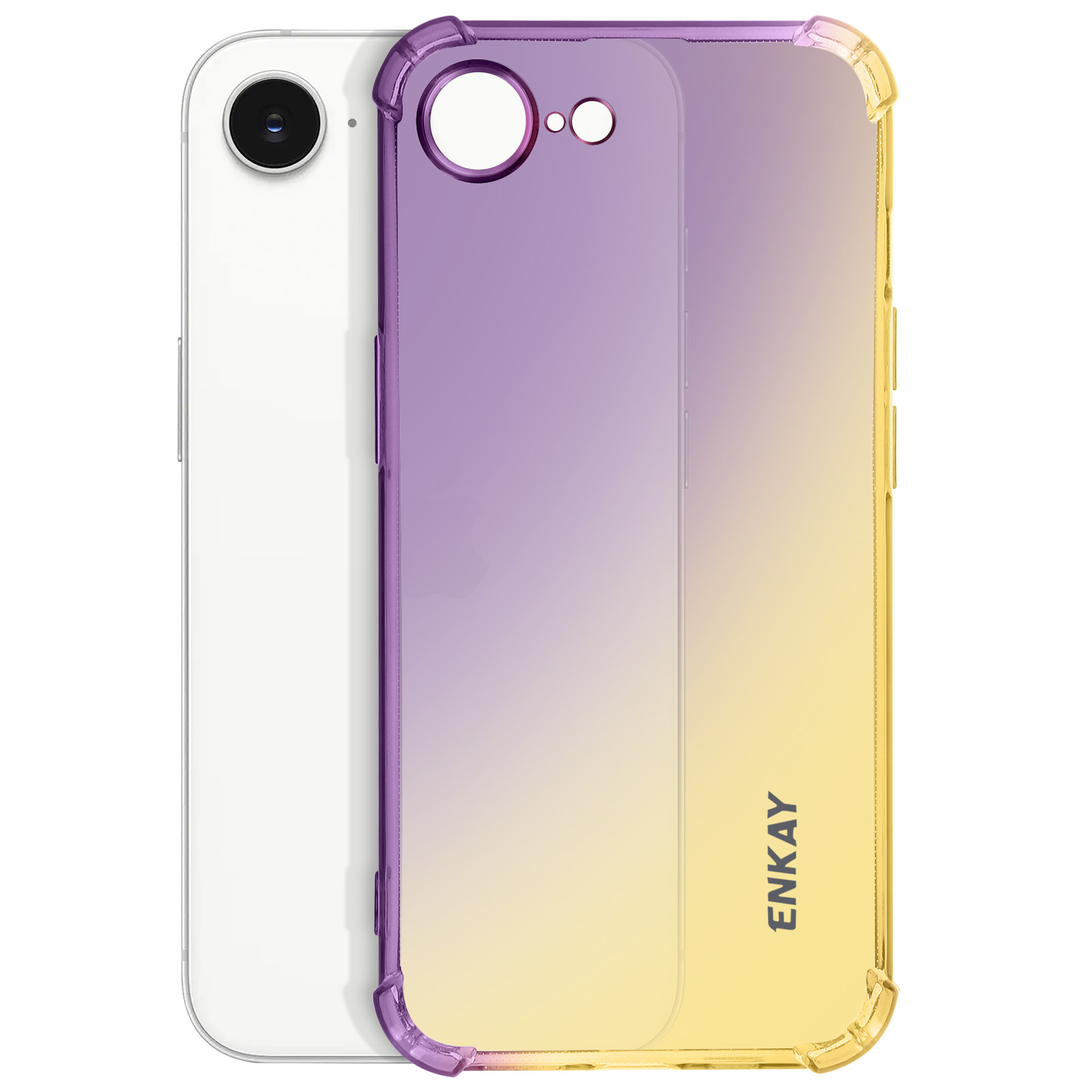 Deux téléphones, l'un avec une coque violet/jaune, l'autre blanc. Les écrans des téléphones sont noirs.