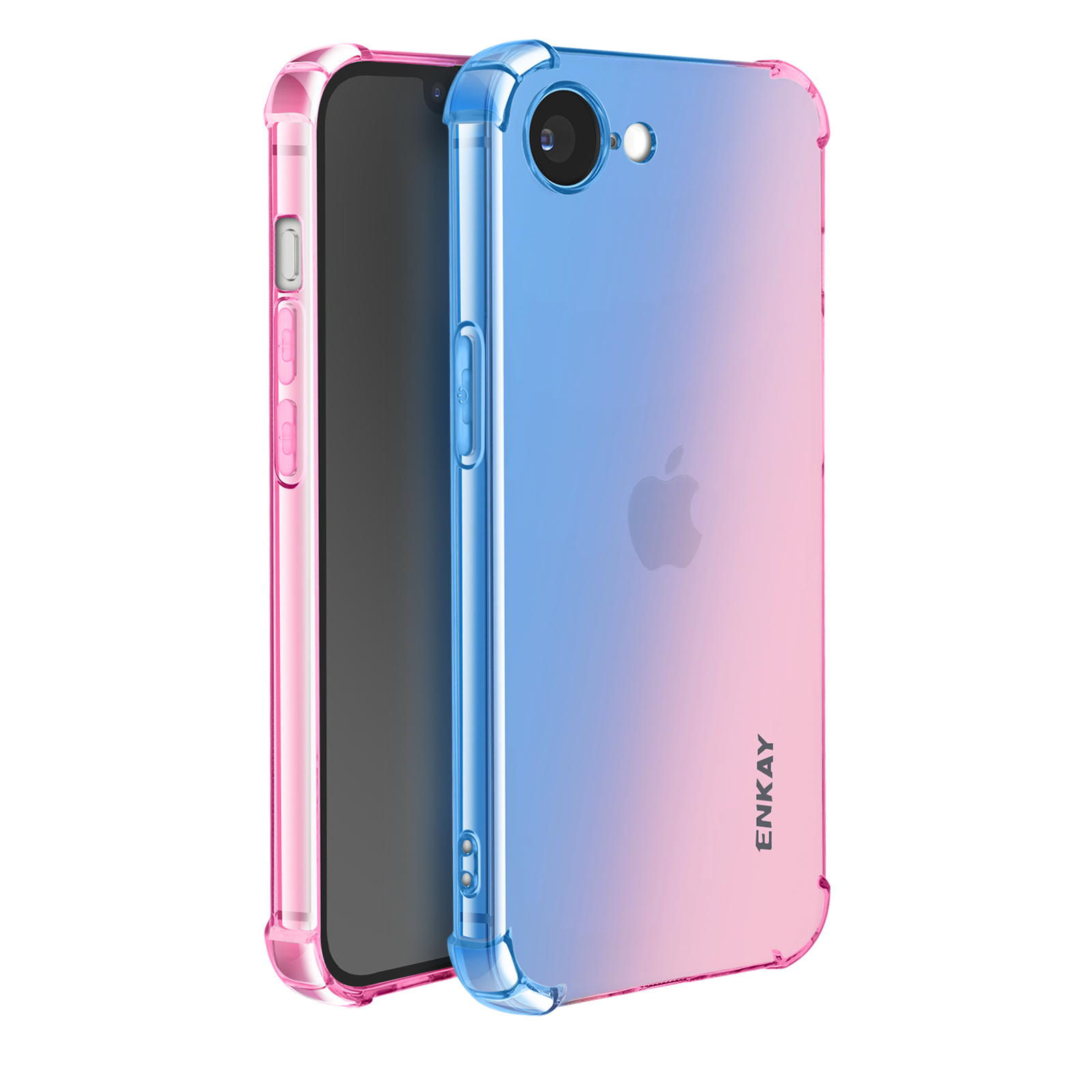 Deux téléphones avec des coques, un rose, l'autre avec un dégradé bleu-rose.