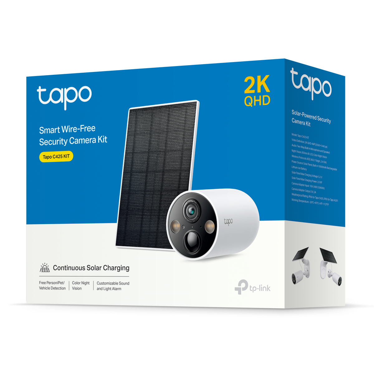 Kit telecamera di sicurezza Tapo bianco e nero, con pannello solare e telecamera.