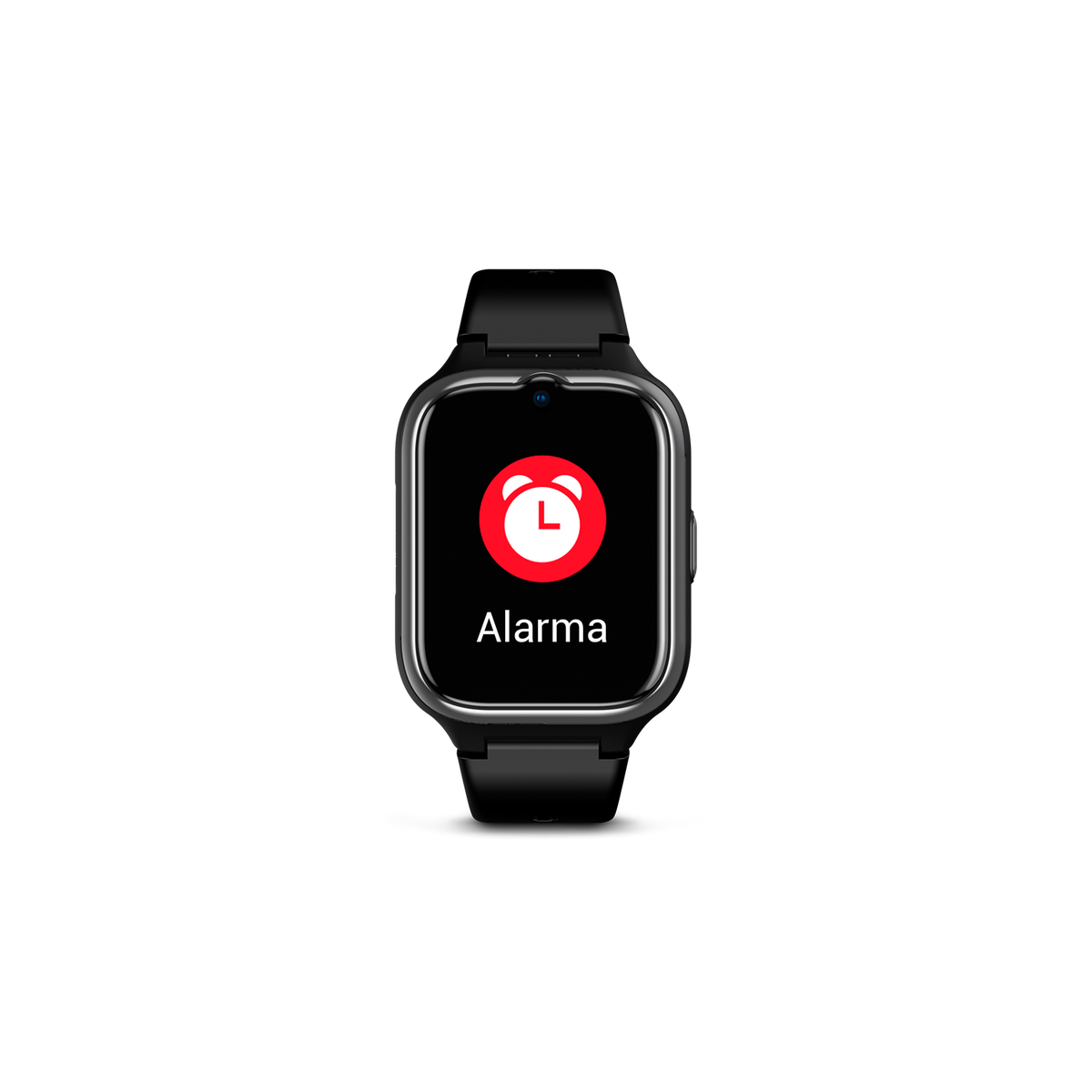 Smartwatch mit Weckersymbol und 'Alarma'.
