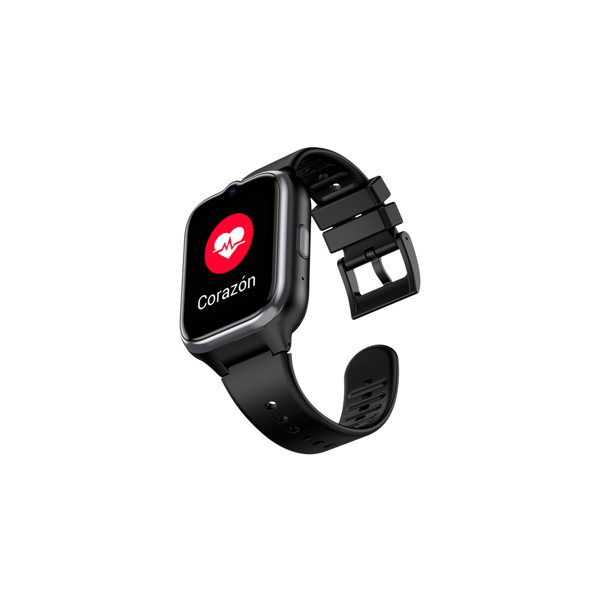 Smartwatch mit Herzsymbol und dem Wort 'Corazón'.