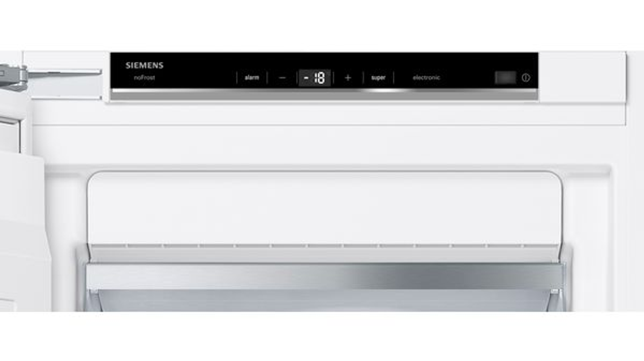 Refrigerator control panel showing Siemens logo, temperature display and other settings.