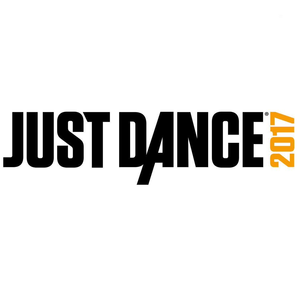 Just Dance 2017 Logo in Schwarz. Der Text ist gestapelt, mit dem Jahr 2017 rechts in Orange.