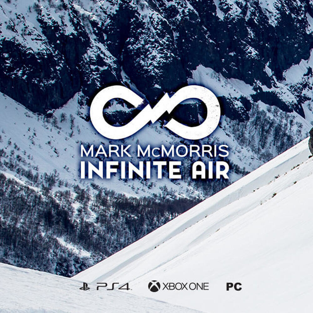 Okładka gry przedstawia białe logo i tekst na tle ośnieżonych gór.