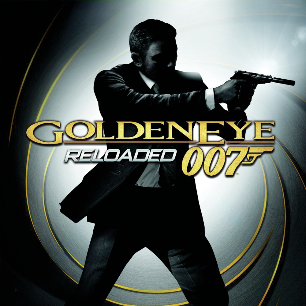 Eine Silhouette im Anzug zielt mit einer Waffe. Der Text 'GoldenEye Reloaded 007' ist sichtbar.