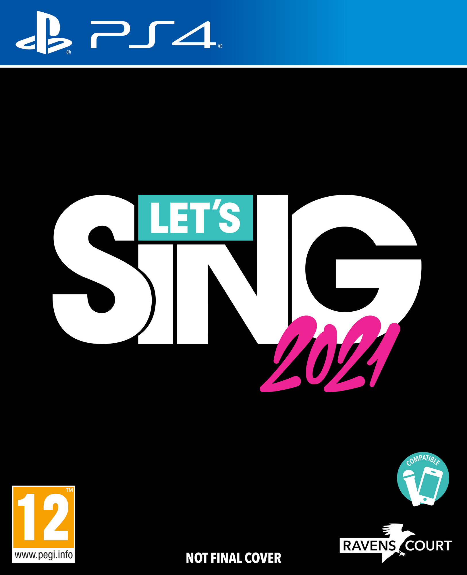 Copertina del gioco 'Let's Sing 2021' su PS4, con titolo e logo su sfondo nero.