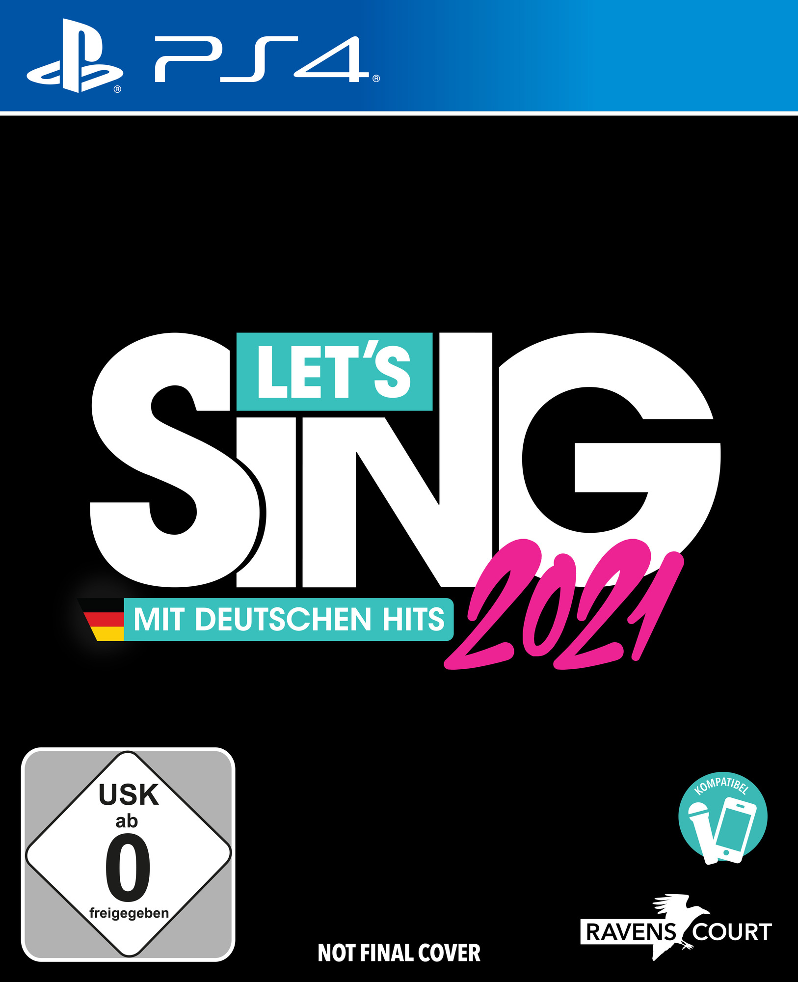 Grafica della scatola del gioco. Il titolo è 'Let's Sing 2021'. Il logo di PS4 è visibile.
