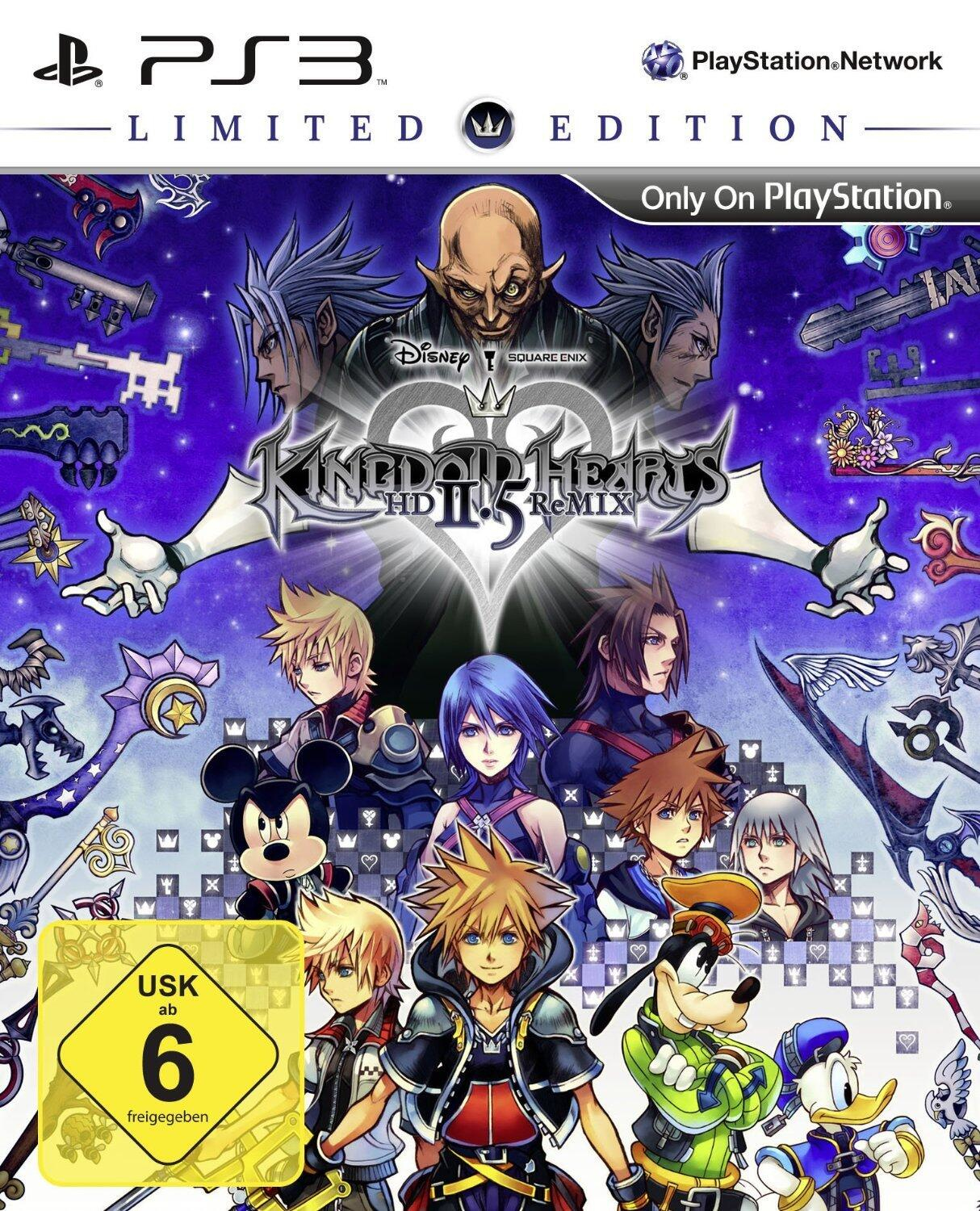 Spiel-Cover für Kingdom Hearts HD 2.5 Remix, mit mehreren Charakteren und USK-Rating.