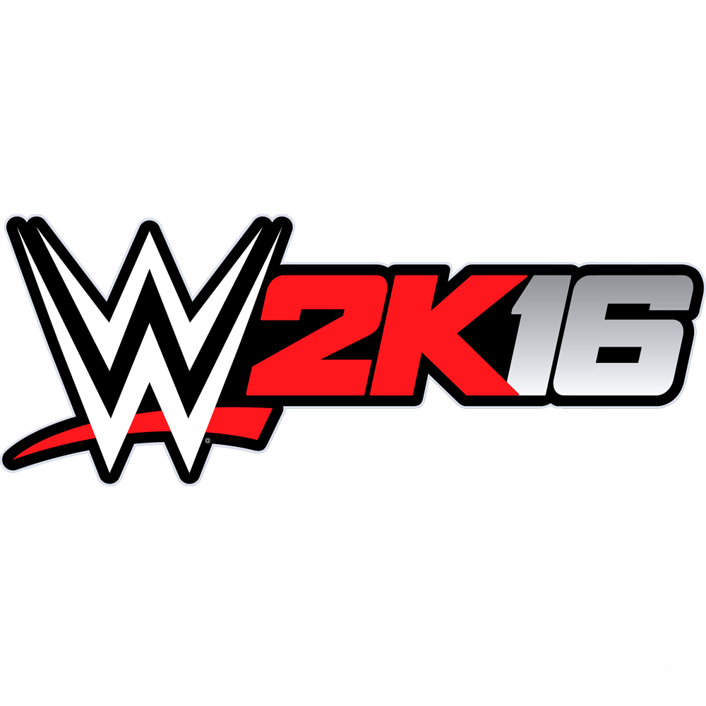 WWE 2K16 Logo mit dem 'W' und '2K16' in einem weißen und roten Design.