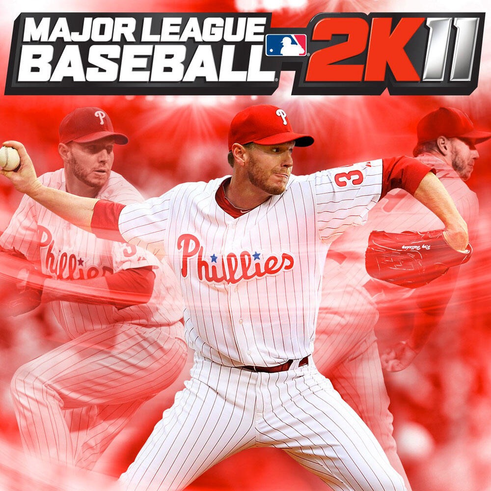 Baseball-Spiel-Cover-Art mit drei Phillies-Spielern in Aktion und dem Spieltitel.
