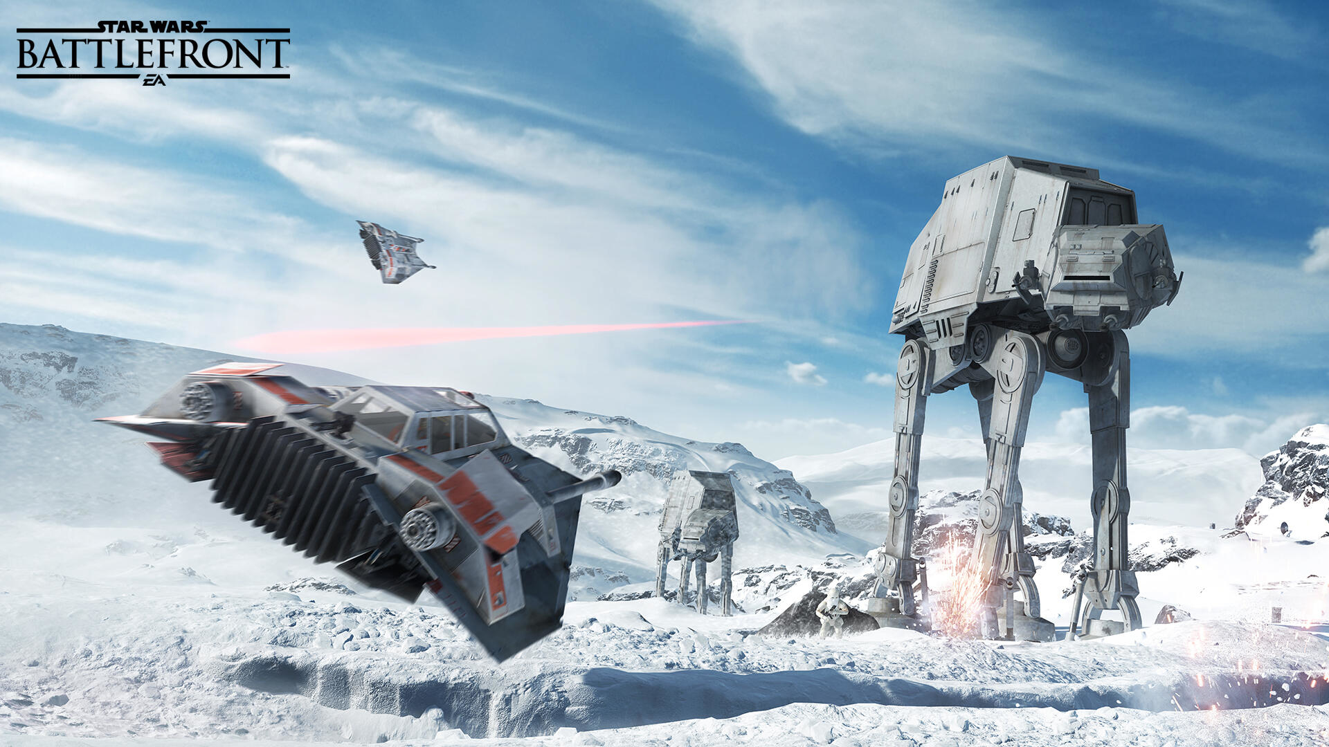 Snowspeedery i AT-AT na śnieżnej planecie, Star Wars: Battlefront.