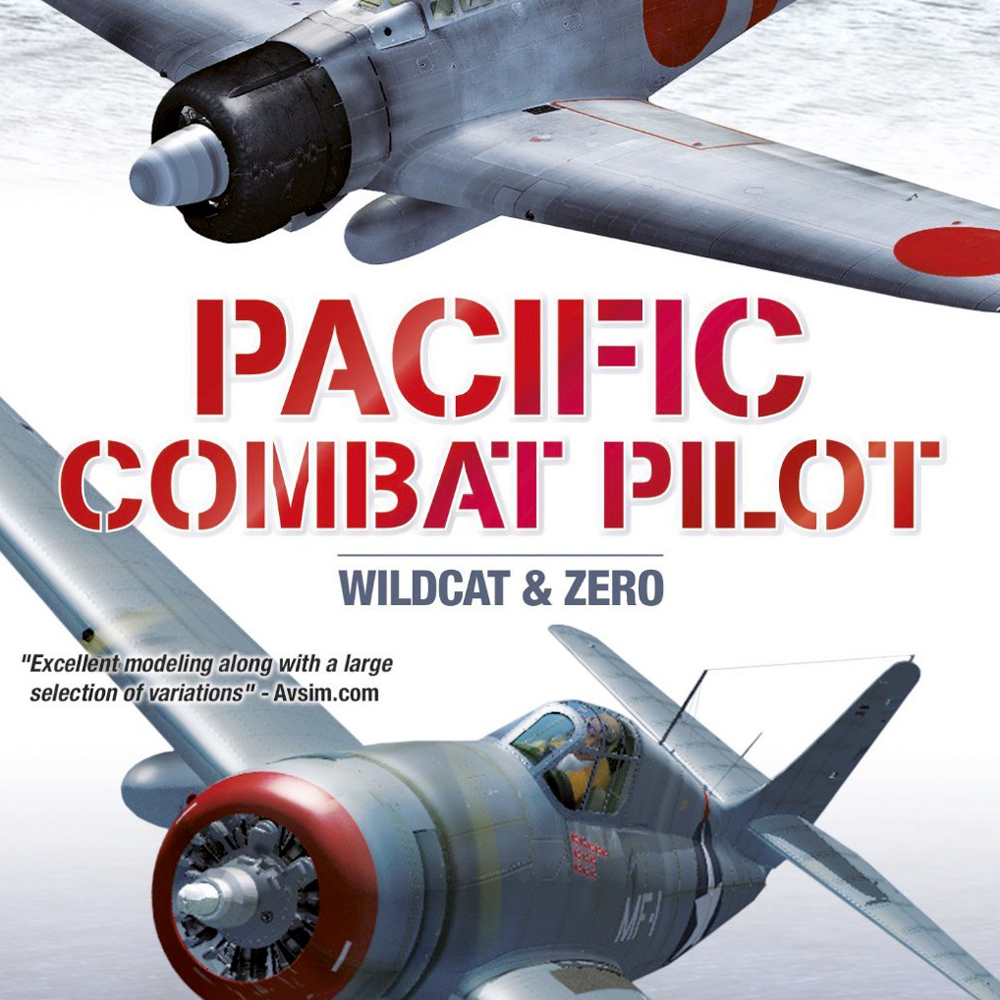 Pacific Combat Pilot Spielcover: zwei WWII-Kampfflugzeuge und fetter roter Text.