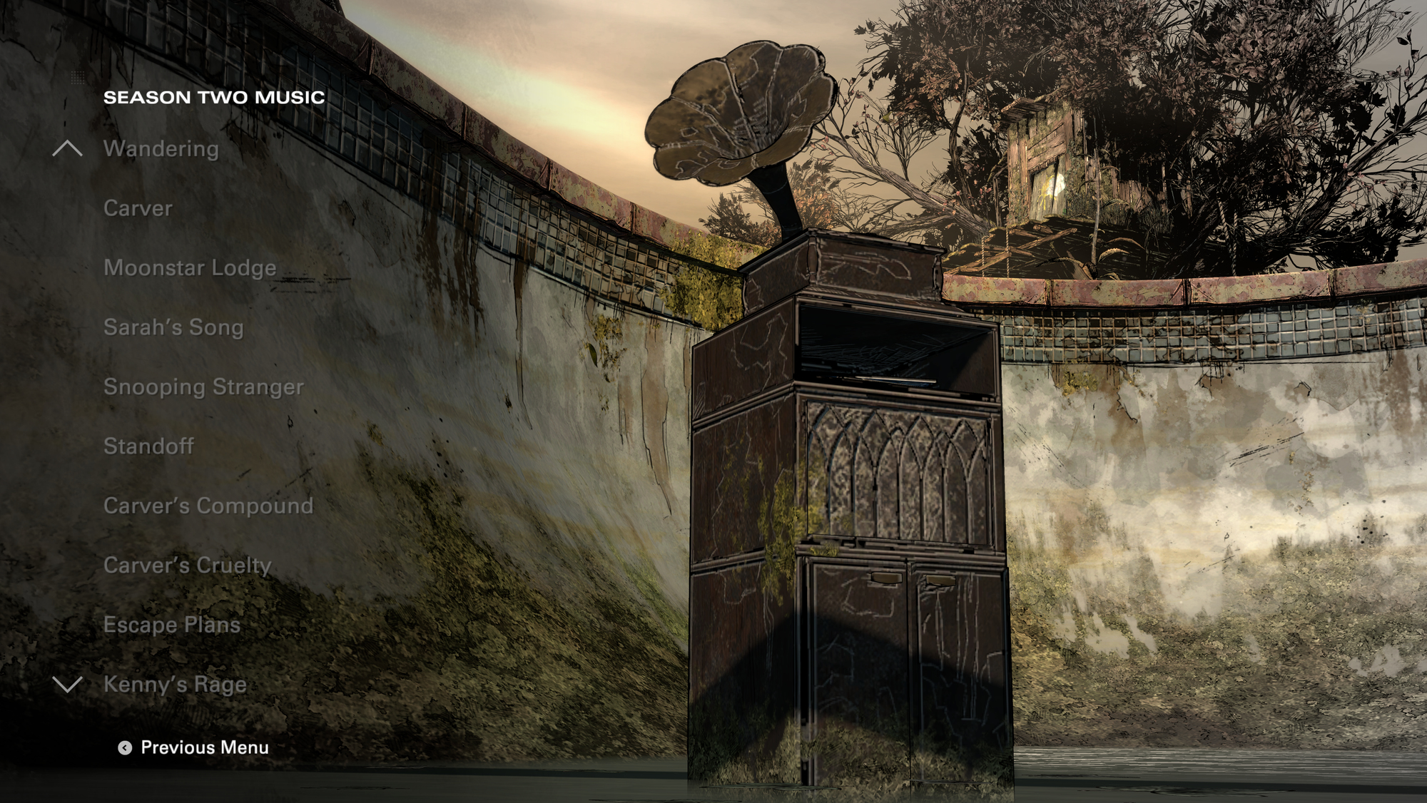 Zabytkowy szafa grająca w basenie. Menu 'Season Two Music' wyświetlane na ekranie.